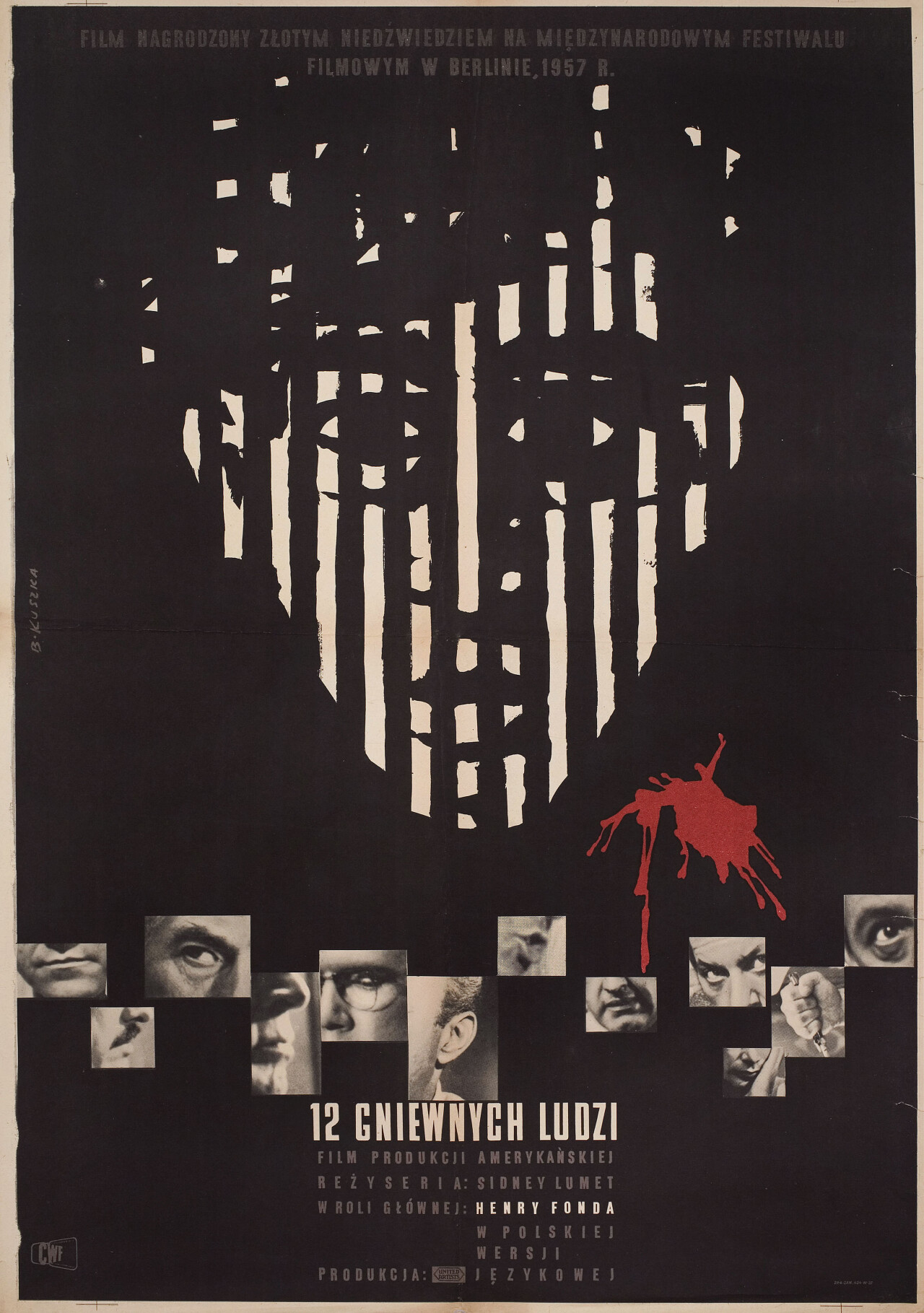12 разгневанных мужчин, (12 Angry Men 1957), режиссёр Сидни Люмет, польский постер к фильму, автор Б. Кушка (графический дизайн, 1957 год)