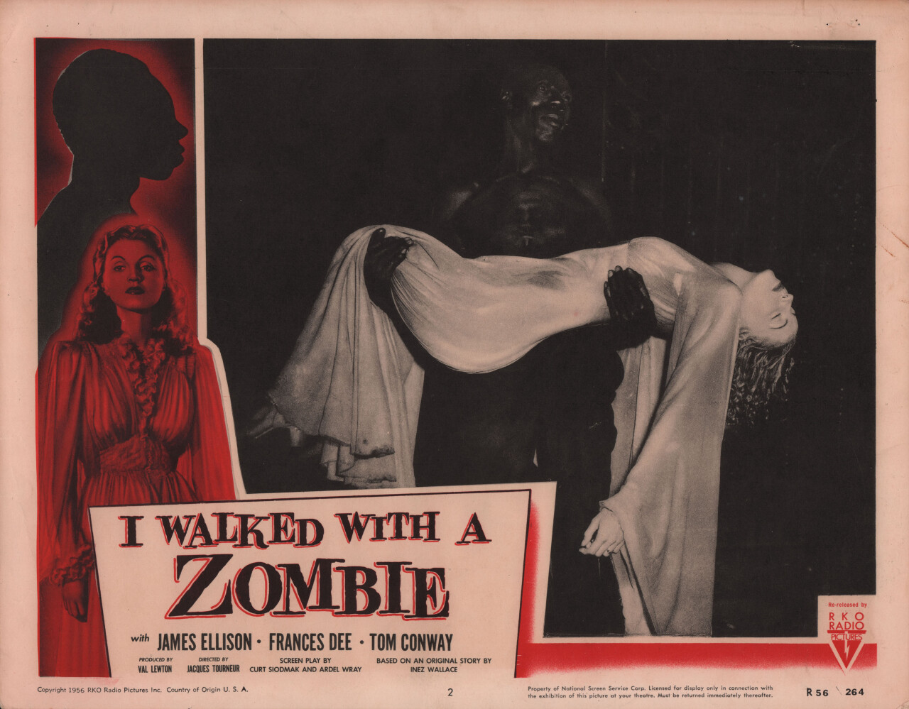Я гуляла с зомби (I Walked with a Zombie, 1943), режиссёр Жак Турнер, американский постер к фильму (зомби, 1956 год)