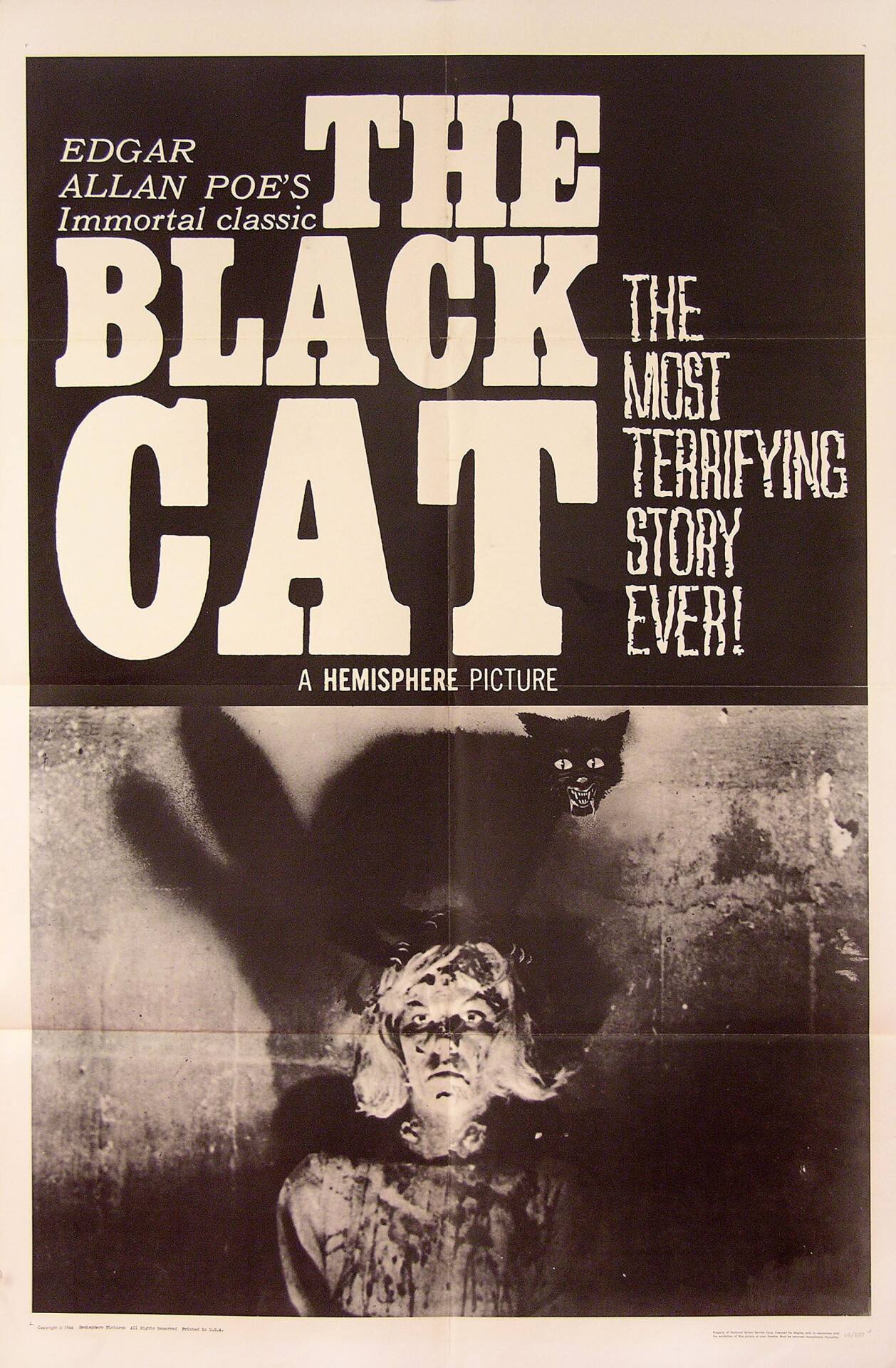 Чёрный кот (The Black Cat, 1966), режиссёр Гарольд Хоффман, американский постер к фильму (ужасы, 1966 год)