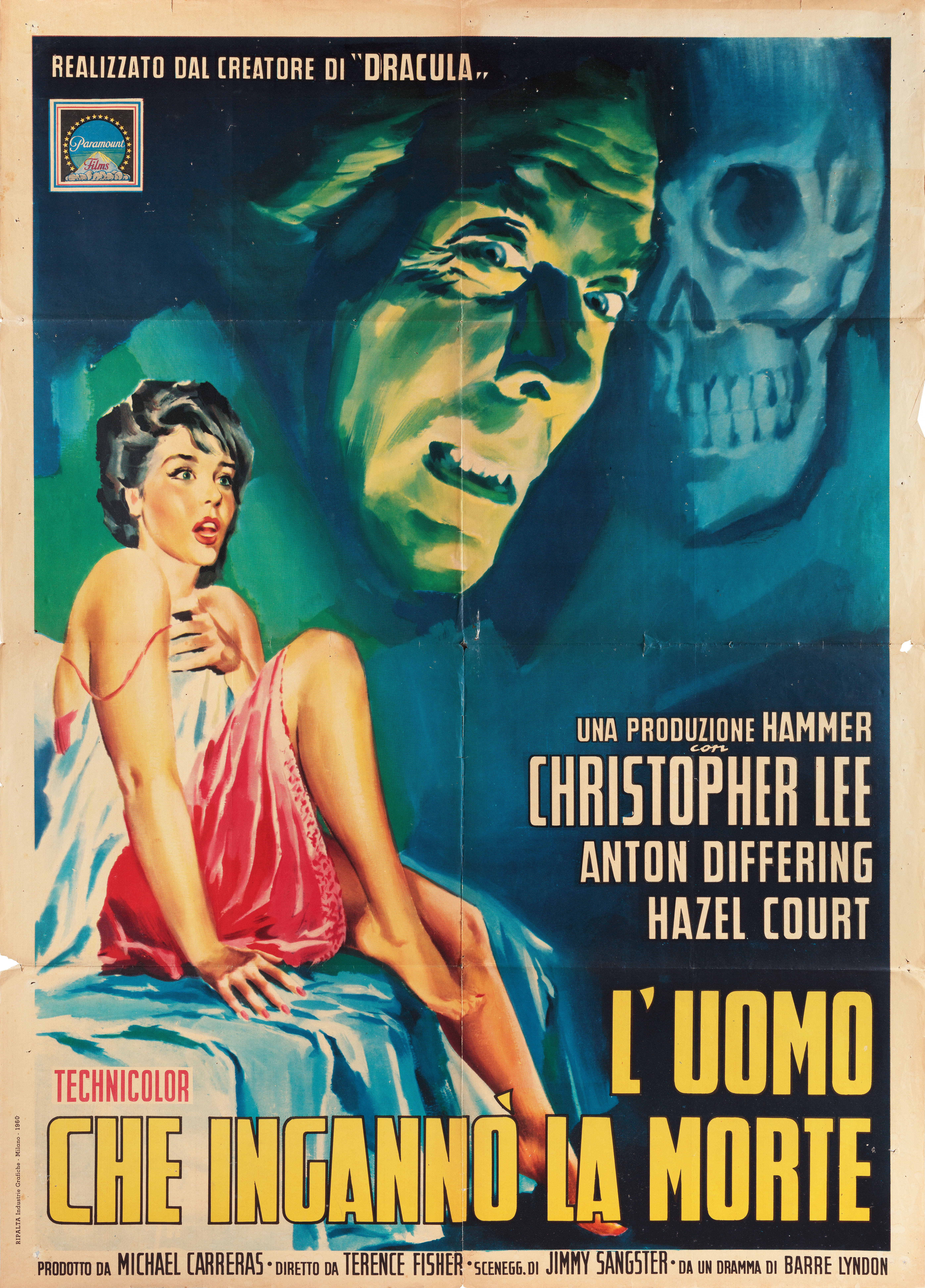 Человек, обманувший смерть (The Man Who Could Cheat Death, 1959), режиссёр Теренс Фишер, итальянский постер к фильму (Hummer horror, 1959 год)