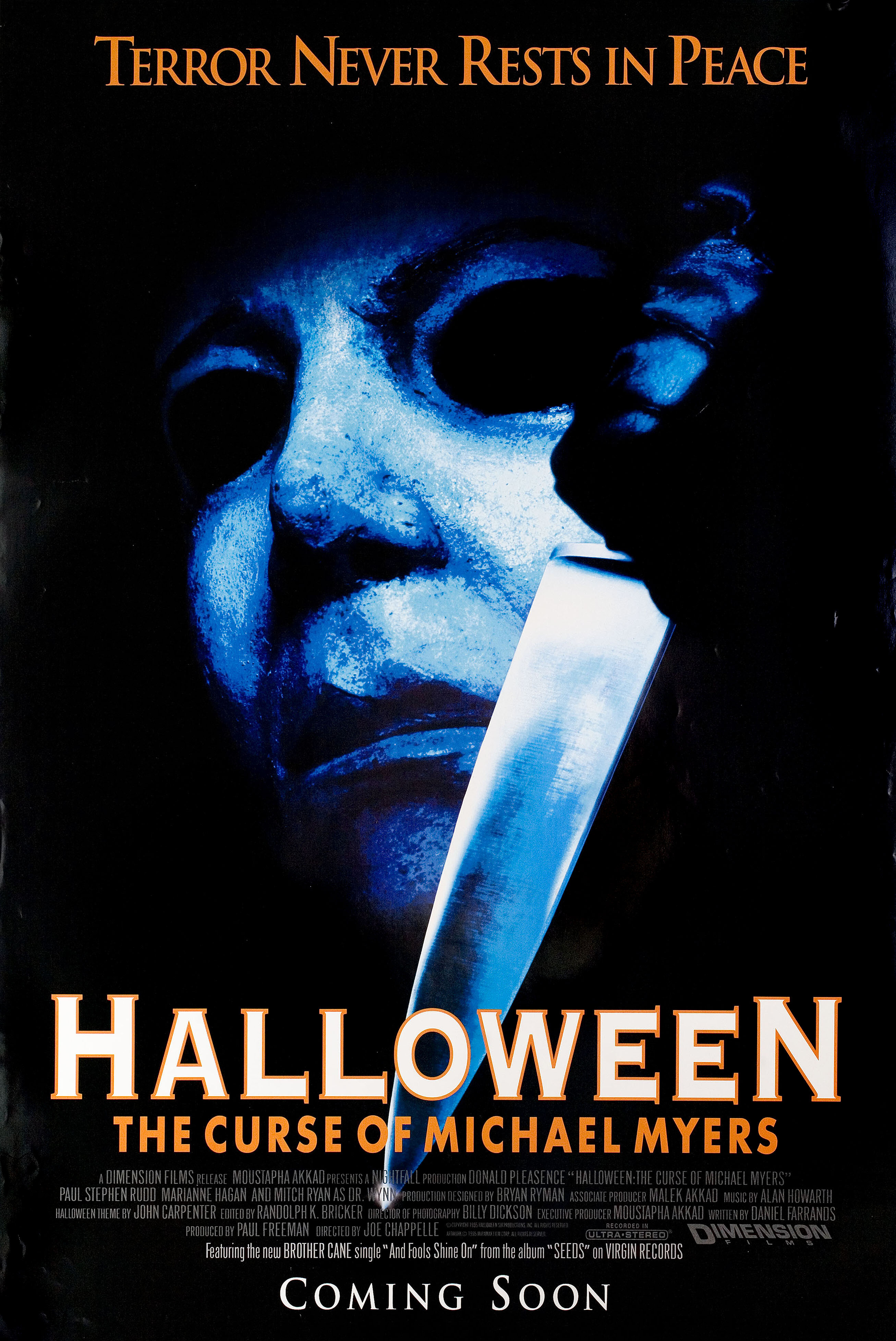 Хэллоуин 6: Проклятие Майкла Майерса (Halloween The Curse of Michael Myers, 1995), режиссёр Джо Чаппель, американский постер к фильму (ужасы, 1995 год)