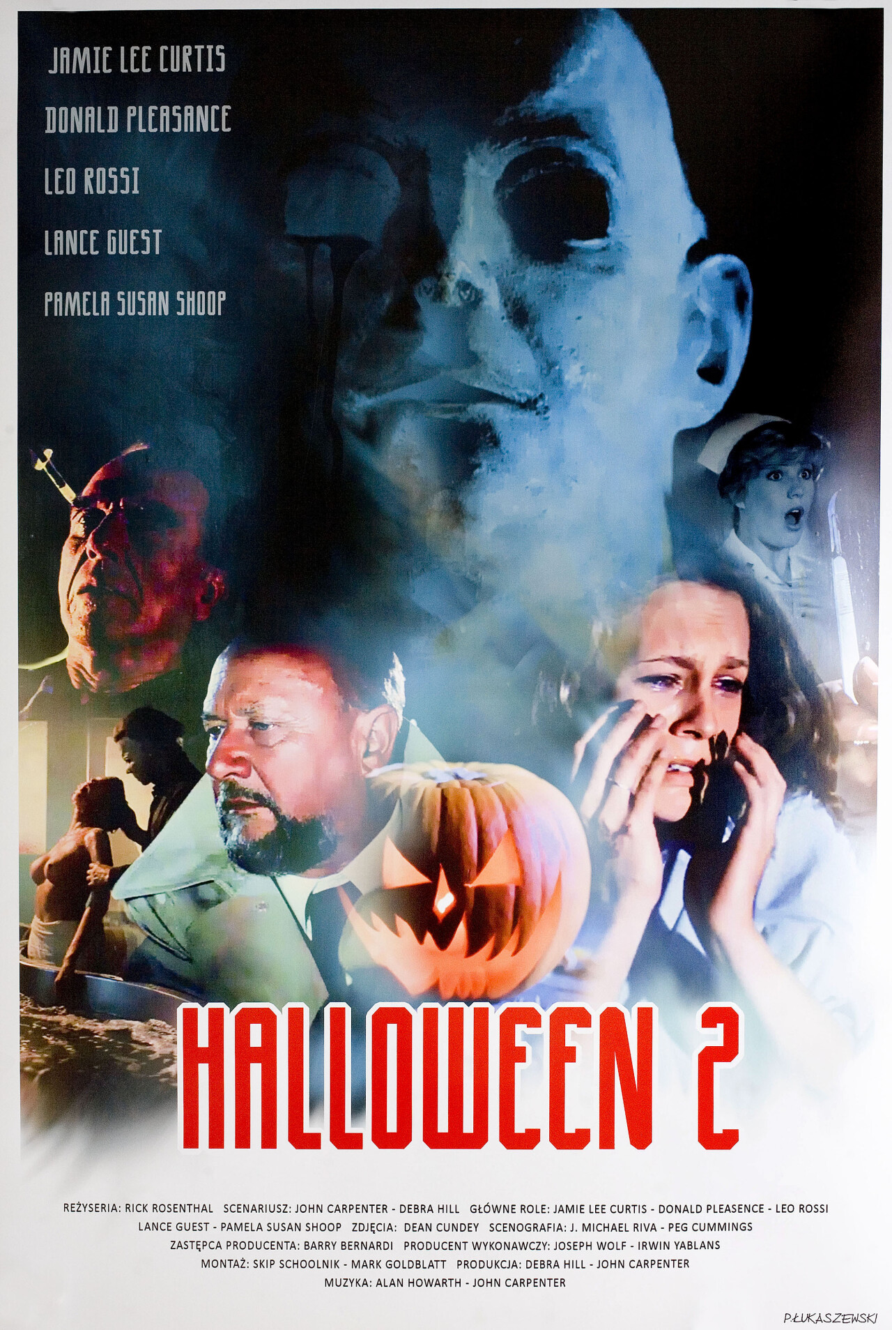 Хэллоуин 2 (Halloween II, 1981), режиссёр Рик Розенталь, польский постер к фильму, автор Петр Лукашевский (ужасы, 2014 год)