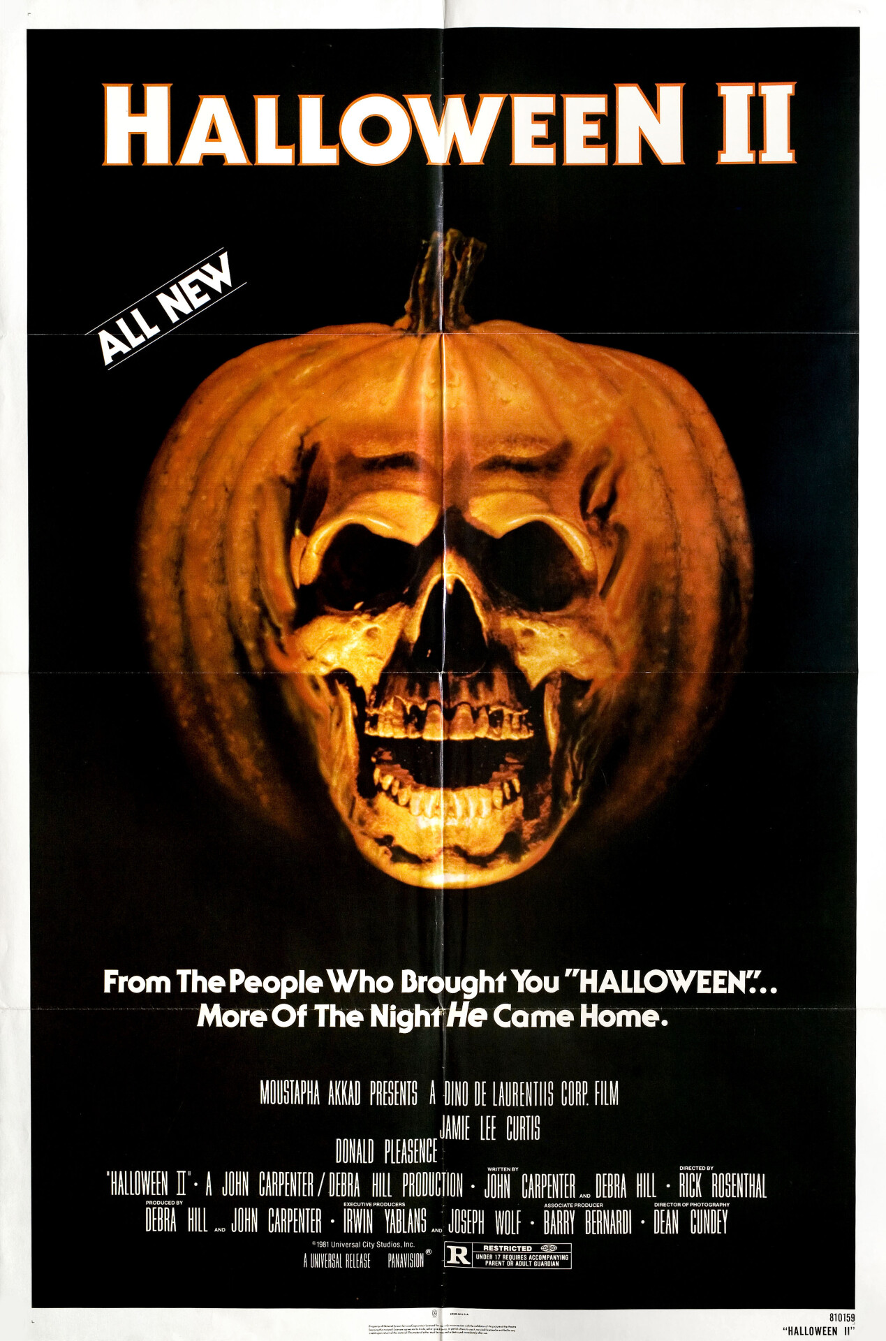 Хэллоуин 2 (Halloween II, 1981), режиссёр Рик Розенталь, американский постер к фильму (ужасы, 1981 год)