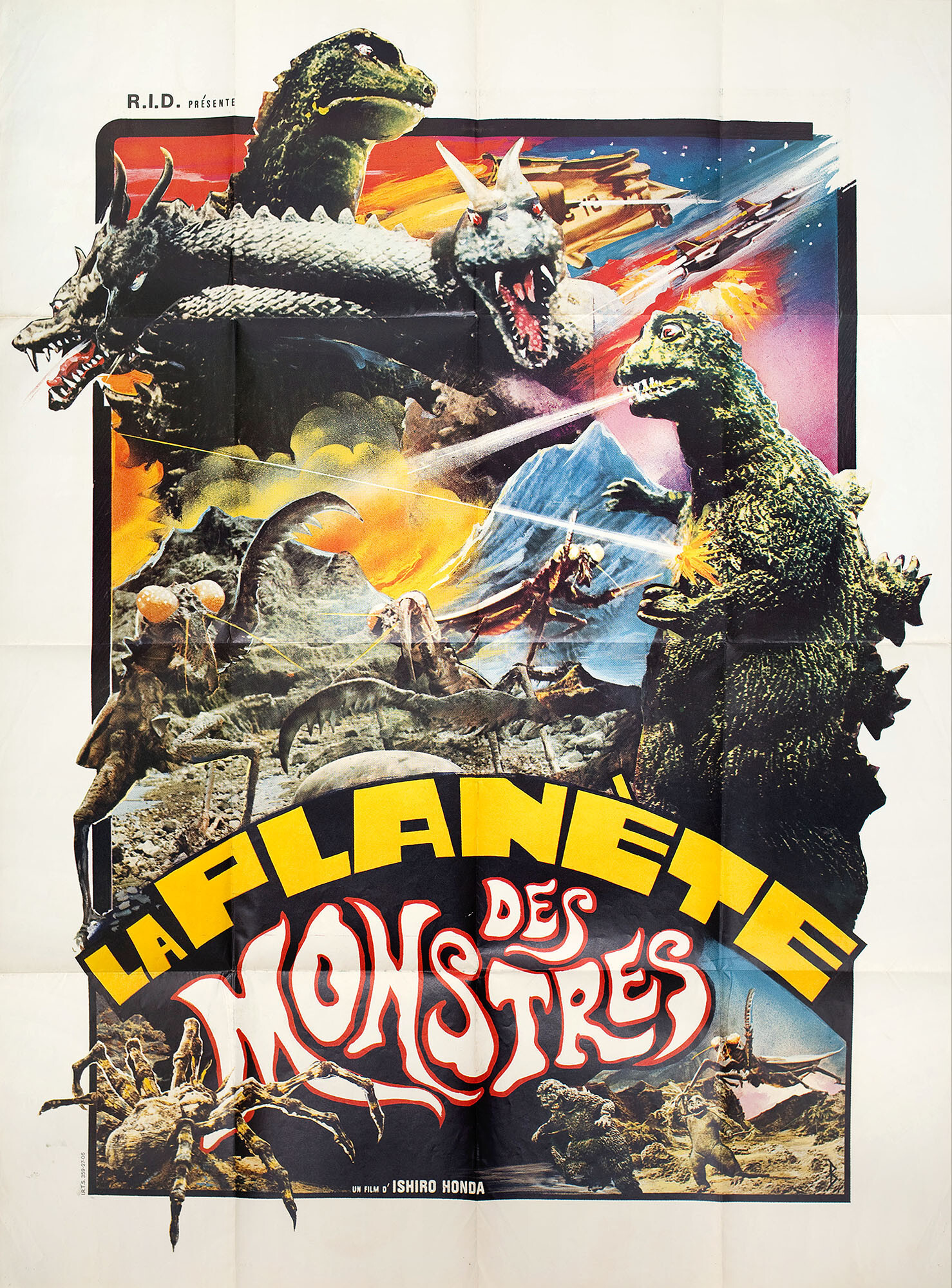 Годзилла: Парад монстров (Destroy All Monsters, 1968), режиссёр Исиро Хонда, французский постер к фильму (монстры, 1969 год)