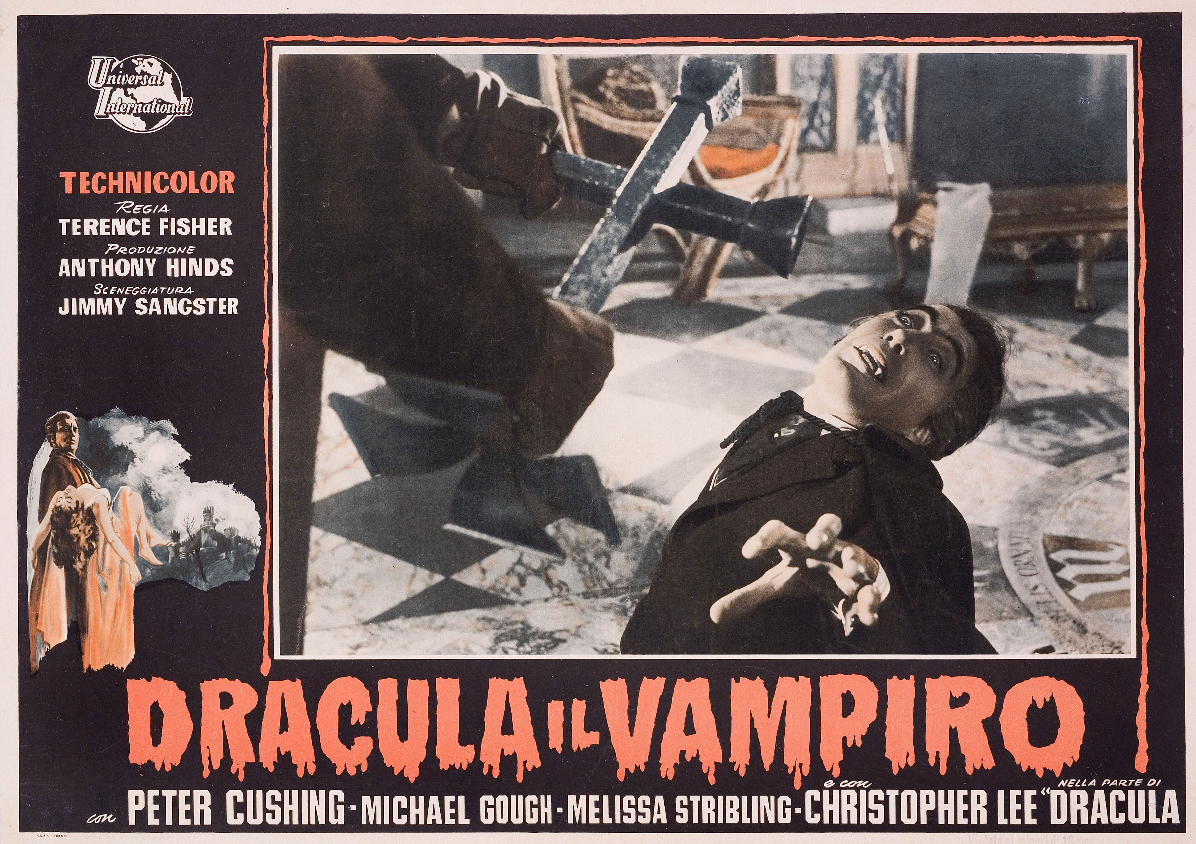 Ужас Дракулы (Horror of Dracula, 1958), режиссёр Теренс Фишер, итальянский постер к фильму (Hummer horror, 1958 год)