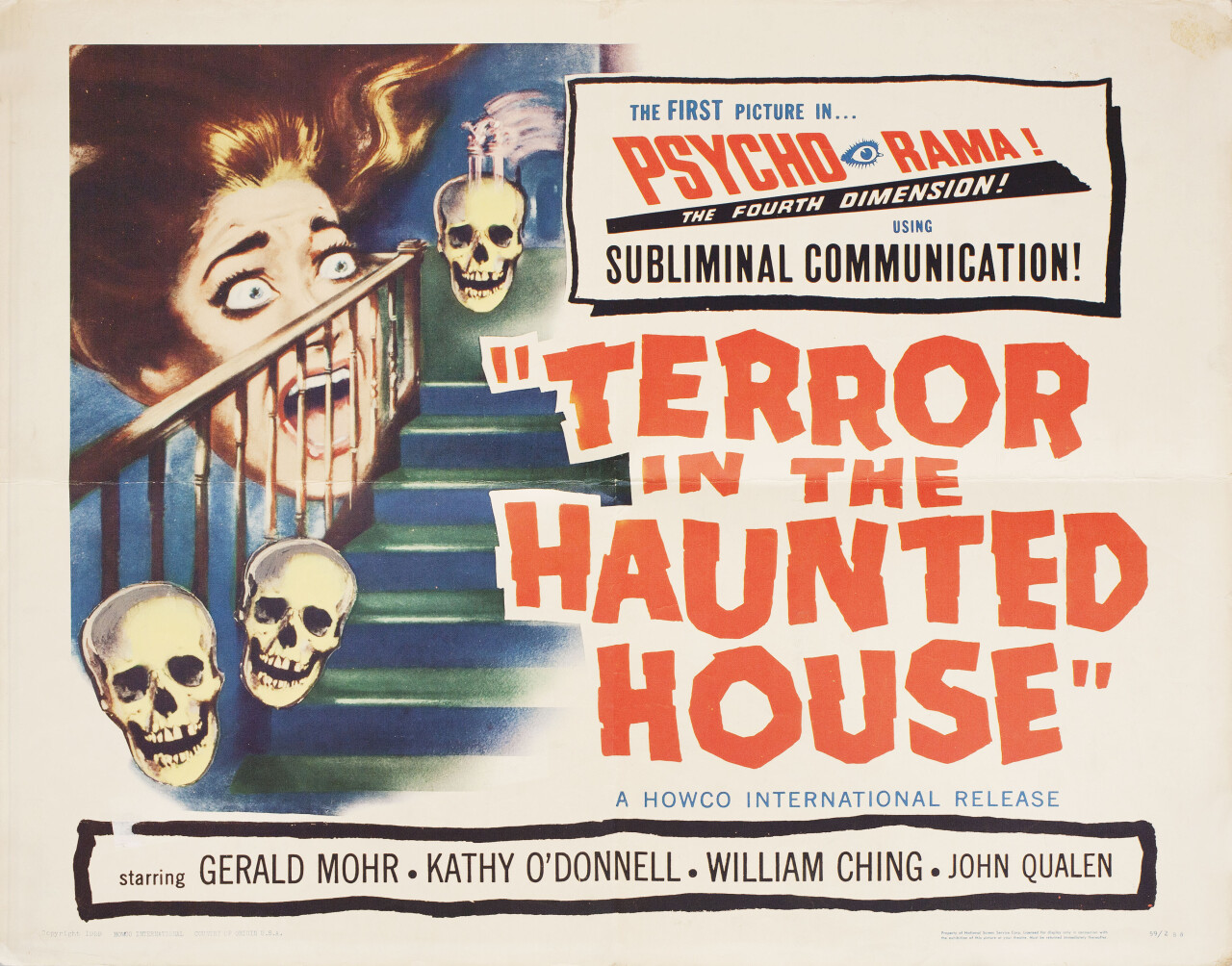 Ужас в доме с привидениями (Terror in the Haunted House, 1958), режиссёр Гарольд Дэниелс, американский постер к фильму (ужасы, 1958 год)