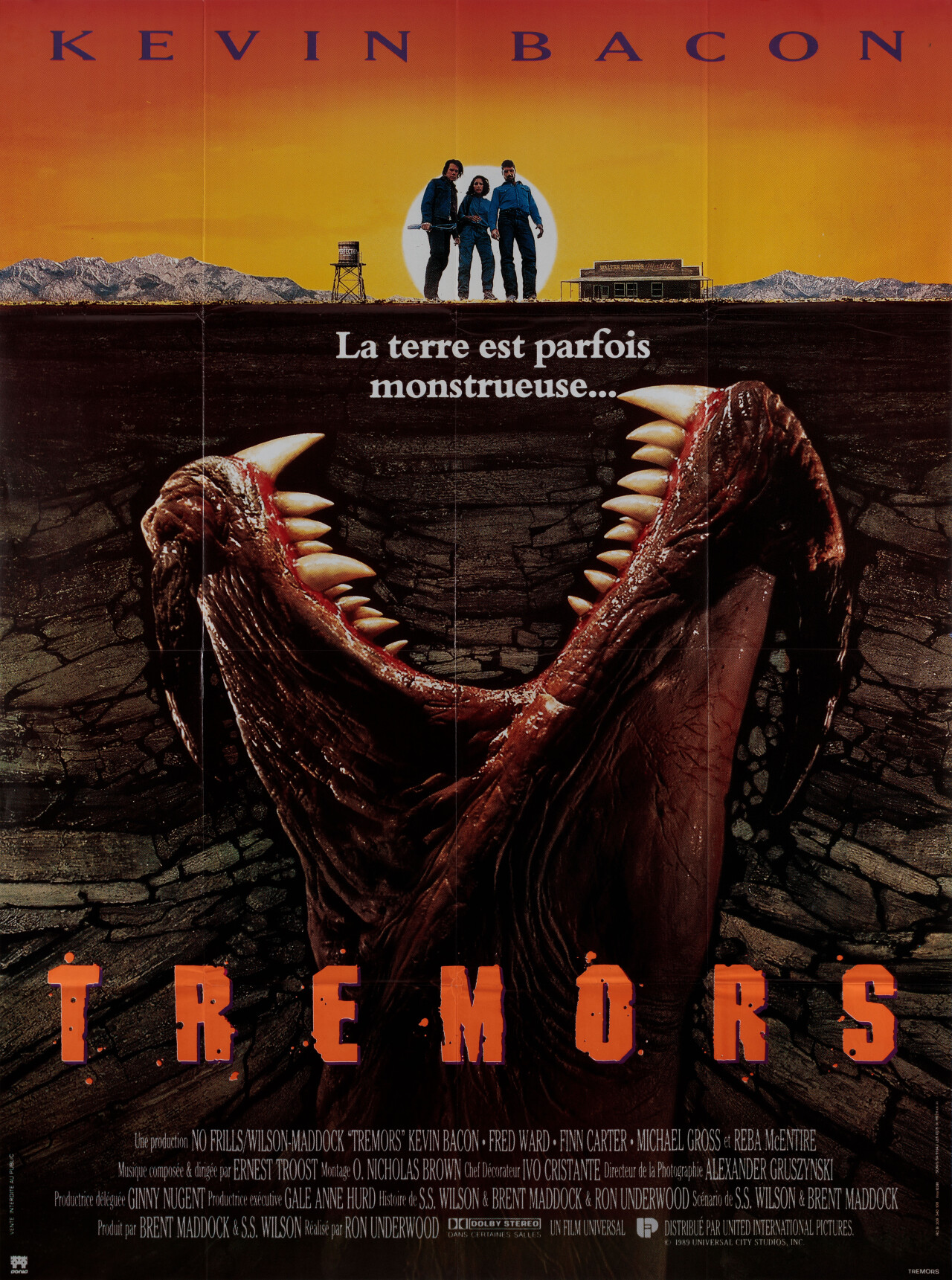 Дрожь земли (Tremors, 1990), режиссёр Рон Андервуд, французский постер к фильму (ужасы, 1990 год)
