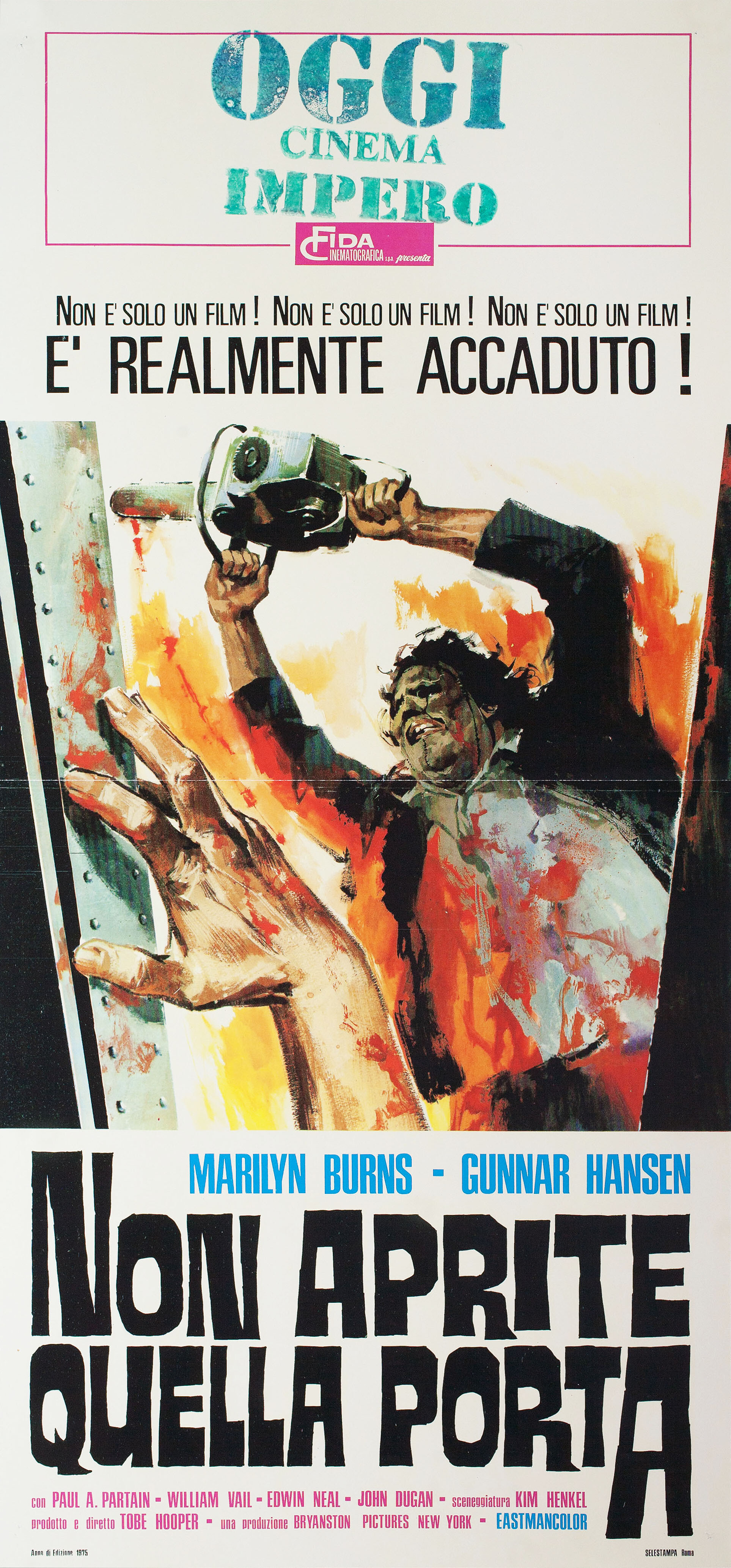Техасская резня бензопилой (The Texas Chainsaw Massacre, 1974), режиссёр Тоуб Хупер, итальянский постер к фильму, автор Сандро Симеони (ужасы, 1975 год)