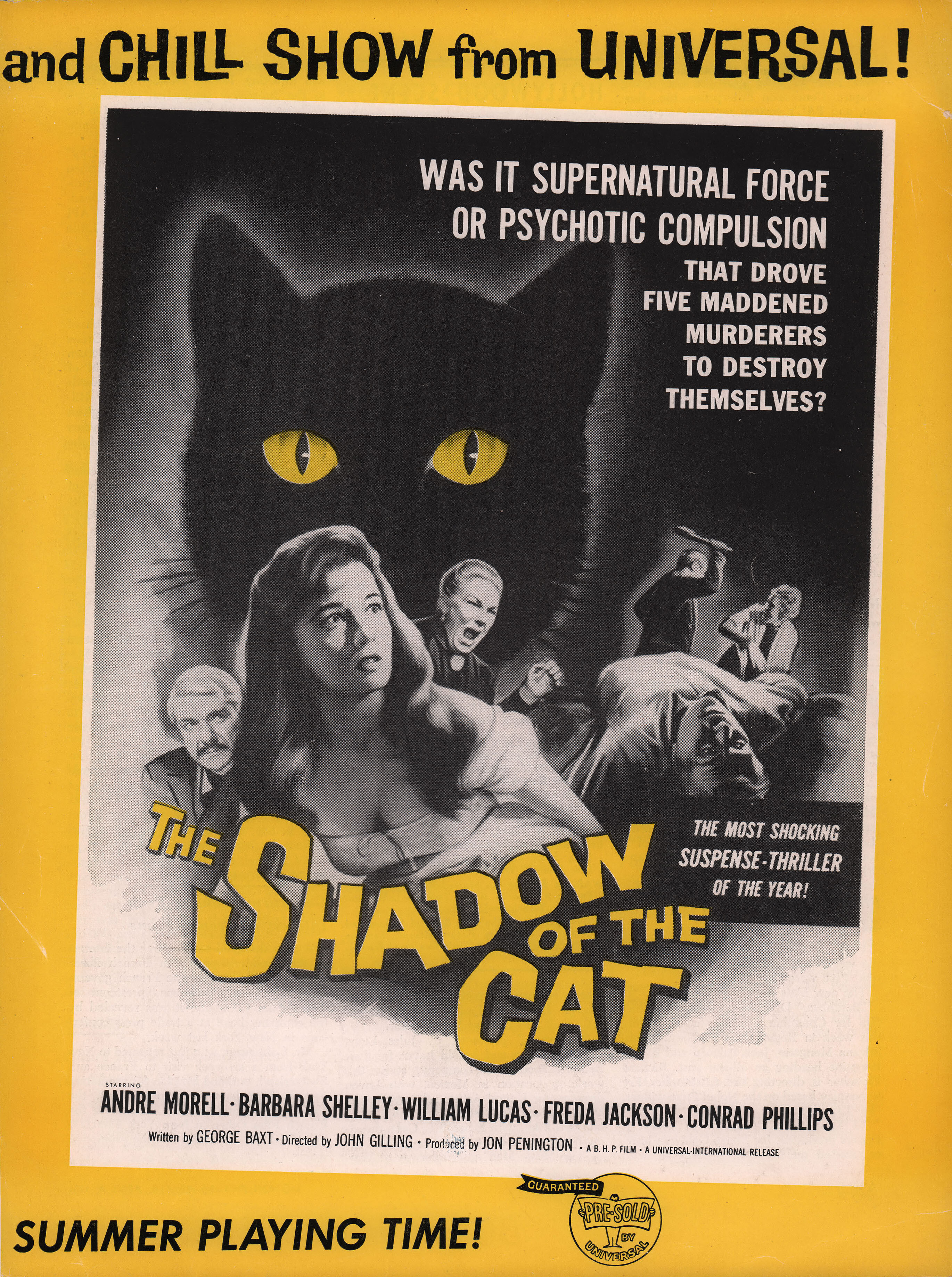 Тень кошки (The Shadow of the Cat, 1961), режиссёр Джон Джиллинг, американский постер к фильму (Hummer horror, 1961 год)