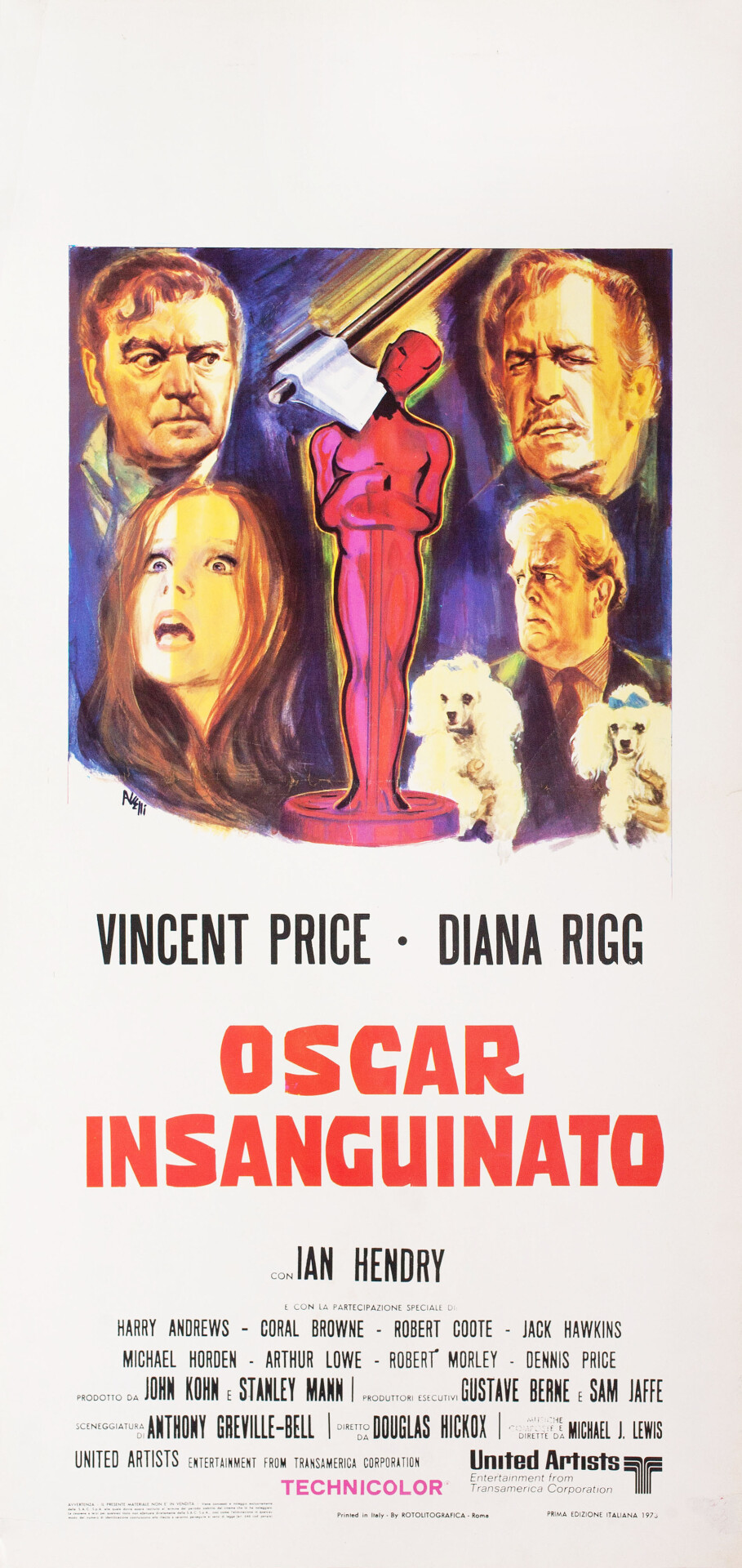 Театр крови (Theatre of Blood, 1973), режиссёр Дуглас Хикокс, итальянский постер к фильму, автор Тино Авелли (ужасы, 1973 год)