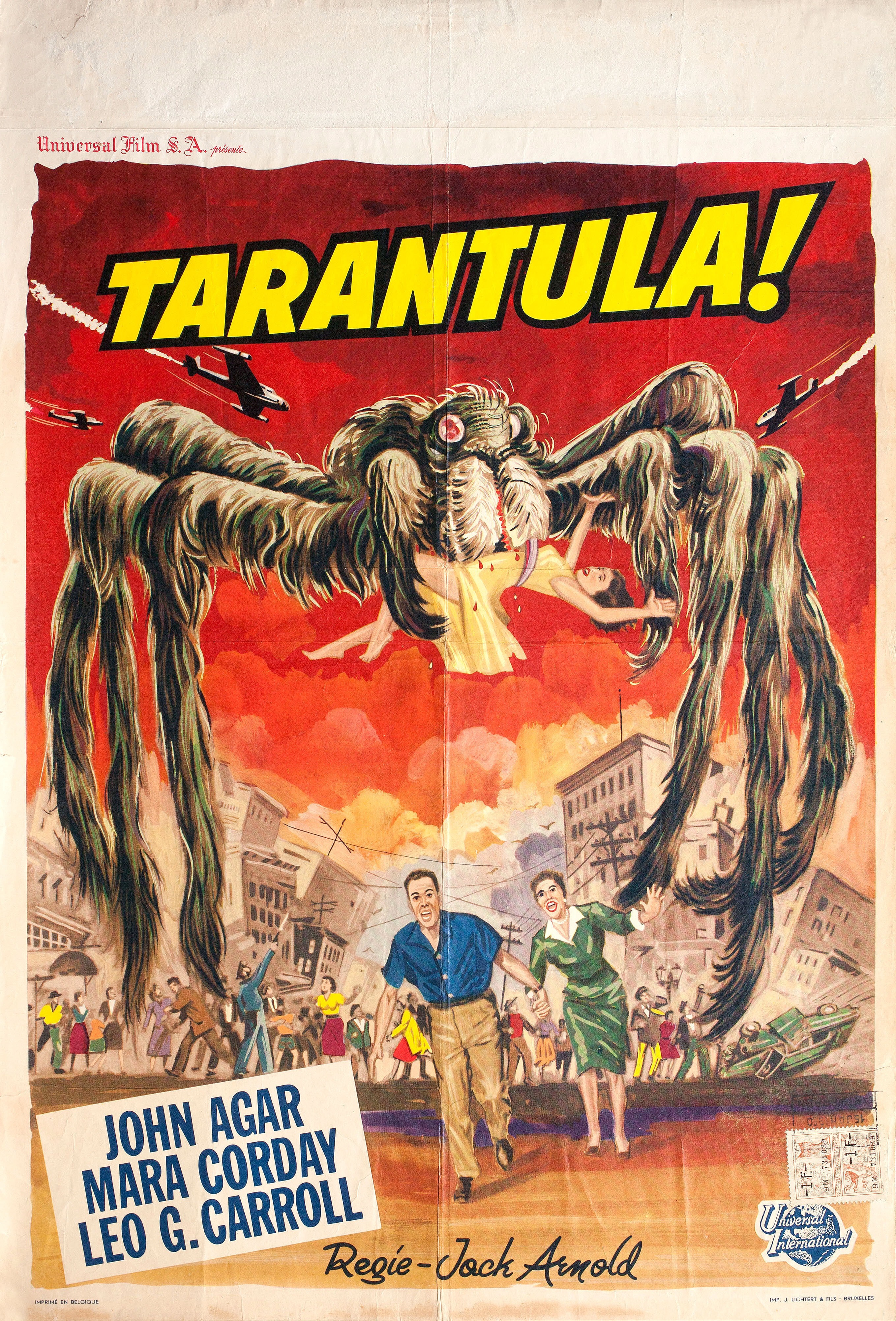 Тарантул (Tarantula, 1955), режиссёр Джек Арнольд, бельгийский постер к фильму (монстры, 1955 год)