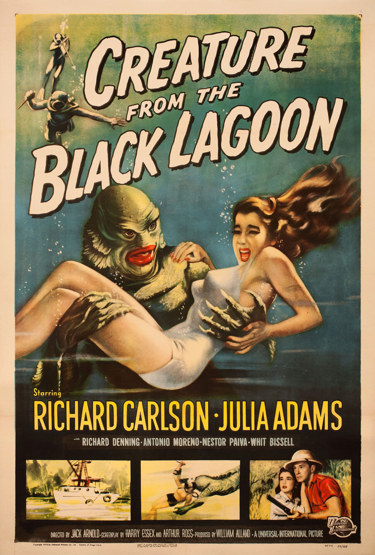 Тварь из Чёрной лагуны (Creature from the Black Lagoon, 1954), режиссёр Джек Арнольд, американский постер к фильму, автор Рейнольд Браун (монстры, 1954 год)