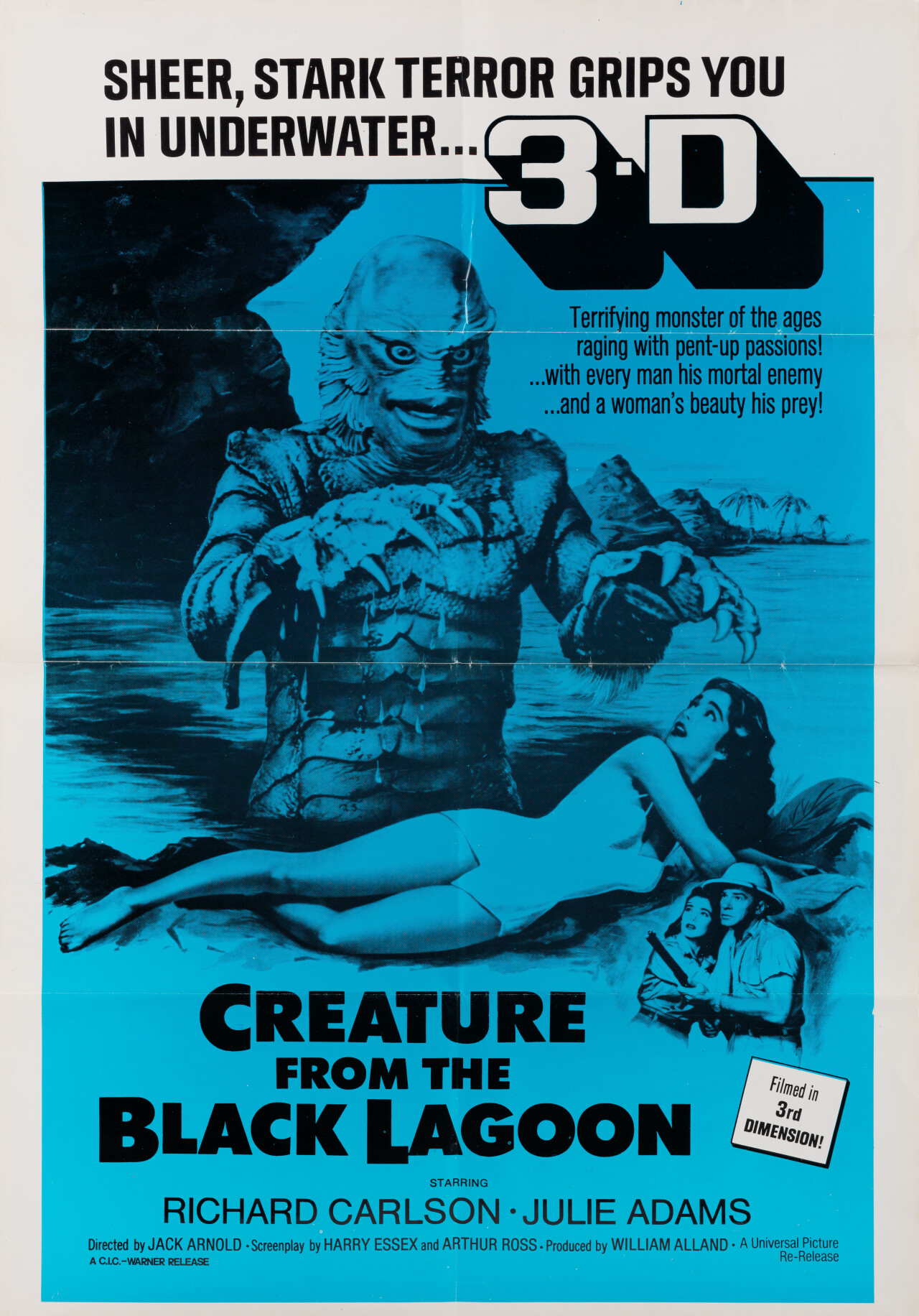Тварь из Чёрной лагуны (Creature from the Black Lagoon, 1954), режиссёр Джек Арнольд, американский постер к фильму (монстры, 1972 год)