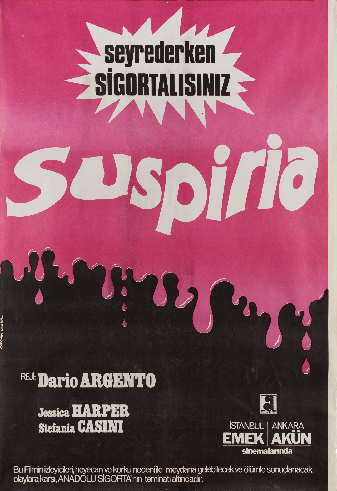 Суспирия (Suspiria, 1977), режиссёр Дарио Ардженто, турецкий постер к фильму, автор Озджан Дизер (ужасы, 1977 год)
