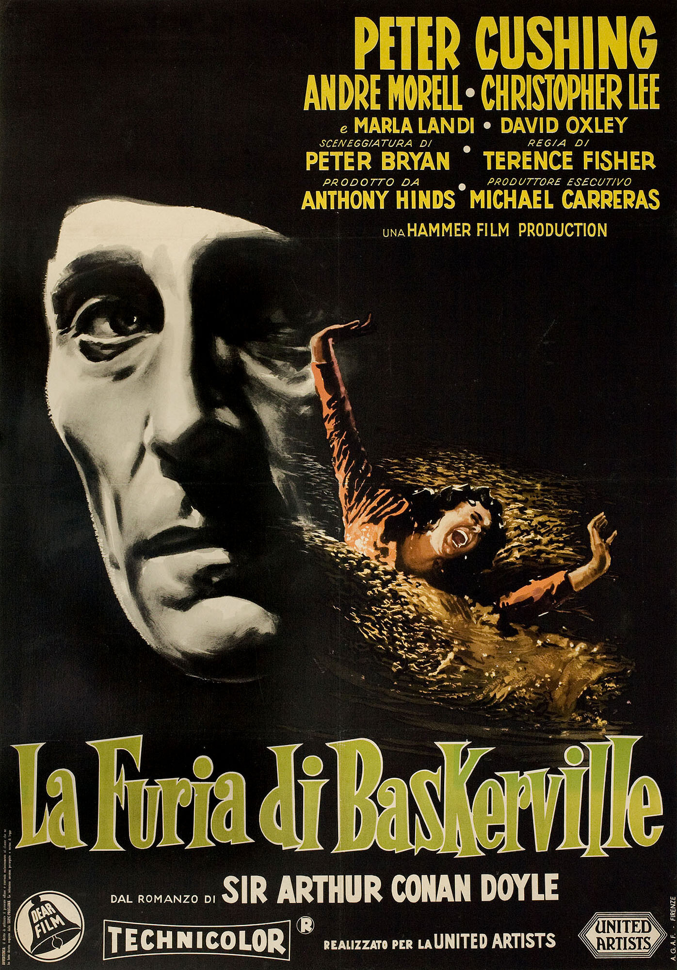 Собака Баскервилей (The Hound of the Baskervilles, 1959), режиссёр Теренс Фишер, итальянский постер к фильму (Hummer horror, 1959 год)