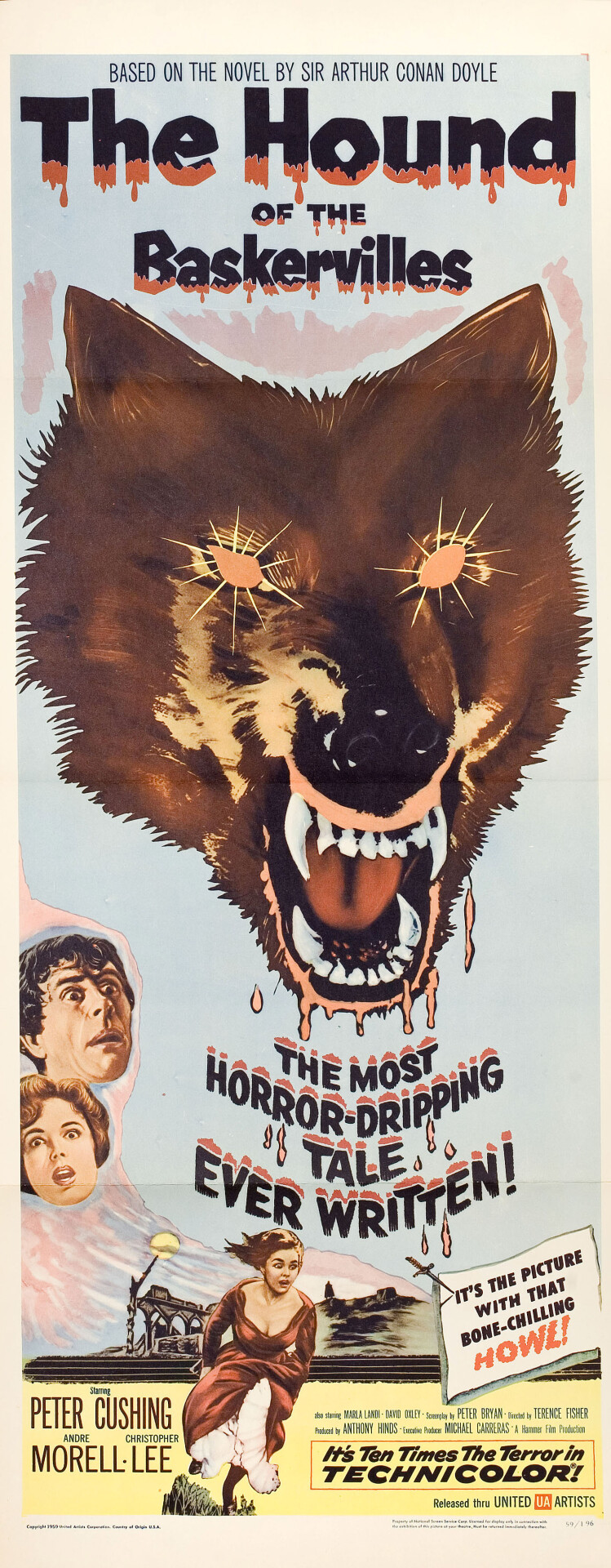 Собака Баскервилей (The Hound of the Baskervilles, 1959), режиссёр Теренс Фишер, американский постер к фильму (ужасы, 1959 год)
