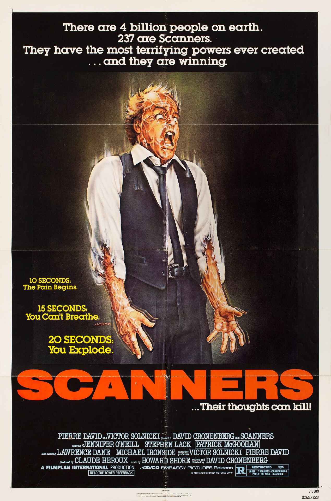 Сканеры (Scanners, 1981), режиссёр Дэвид Кроненберг, американский постер к фильму, автор Джоан Дэйли (ужасы, 1981 год)