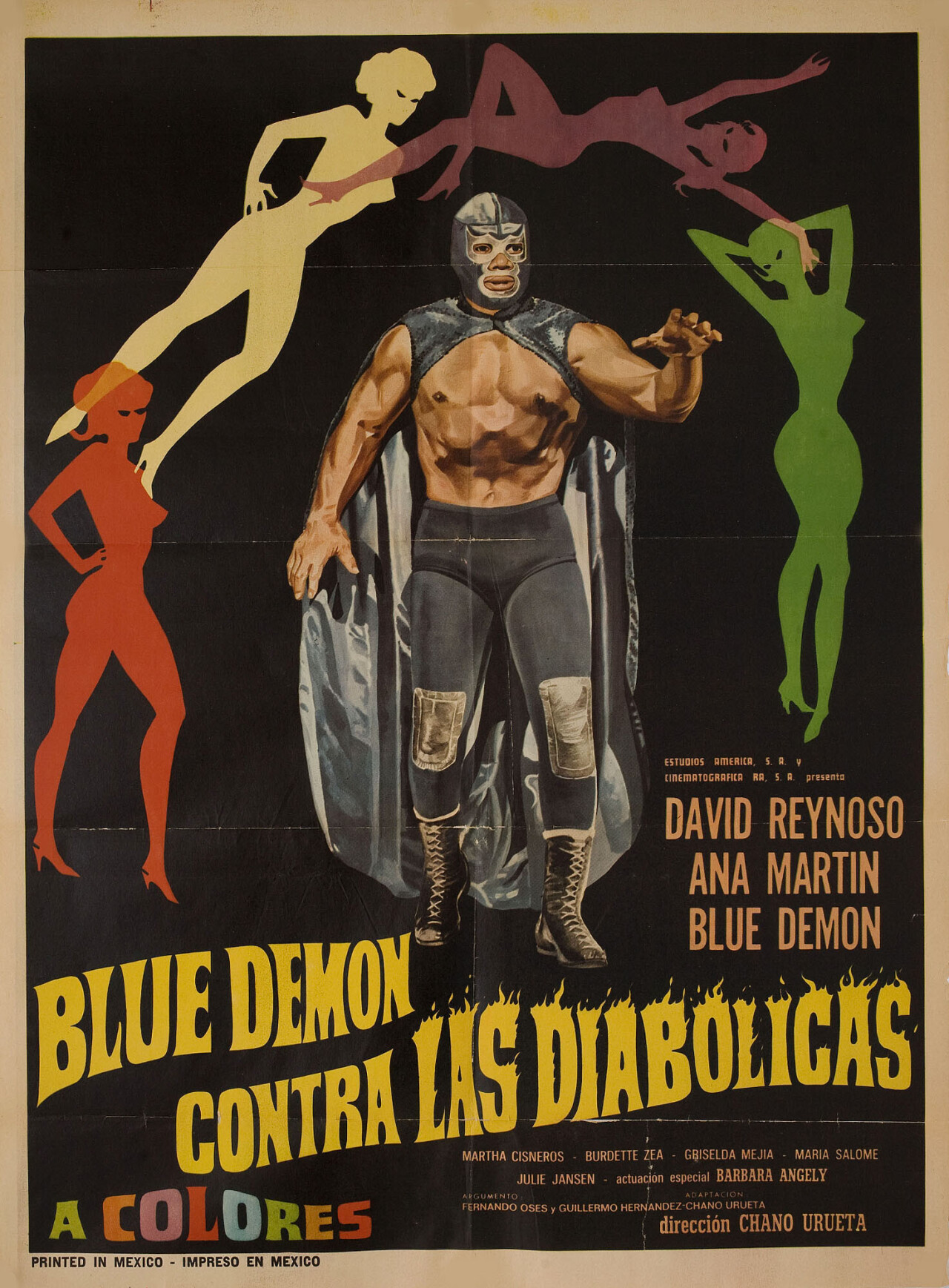Синий Демон против дьяволов (Blue Demon contra las diabolicas, 1968), режиссёр Чано Уруэта, мексиканский постер к фильму (ужасы, 1968 год)