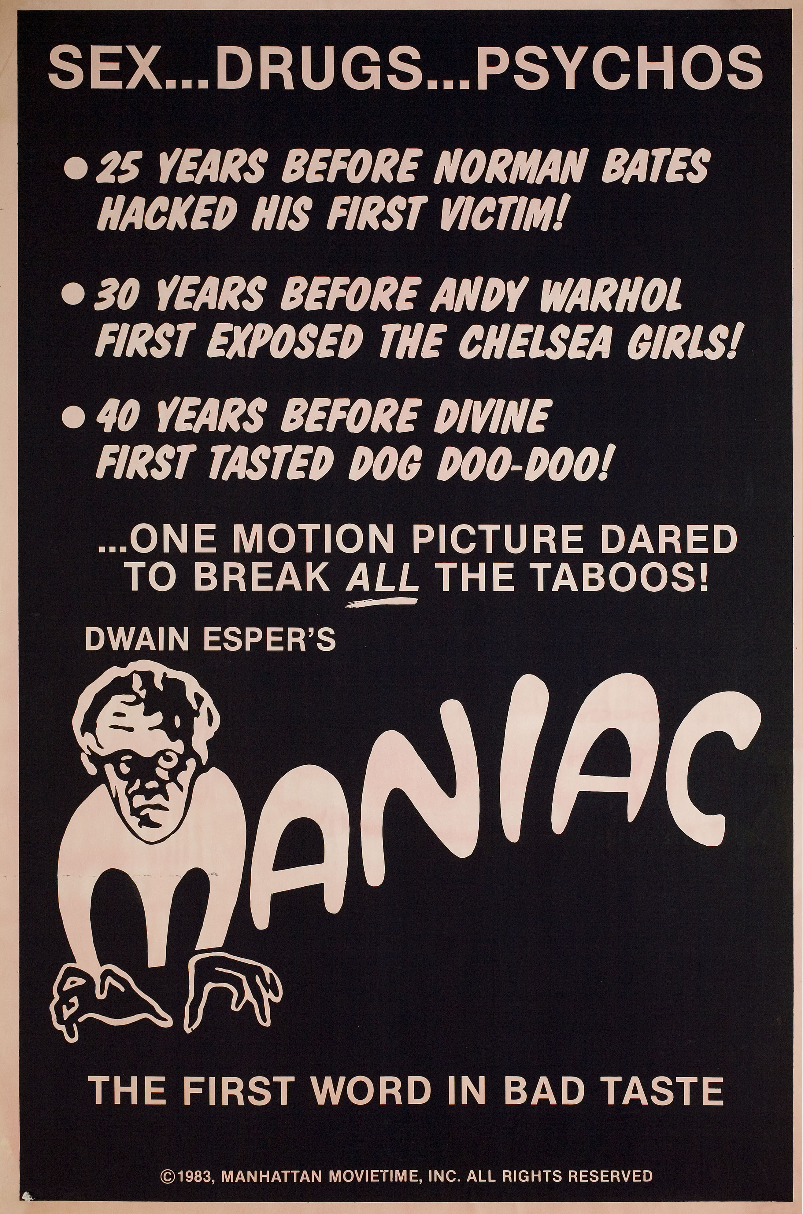 Маньяк (Sex Maniac, 1934), режиссёр Дуэйн Эспер, американский постер к фильму (ужасы, 1983 год)