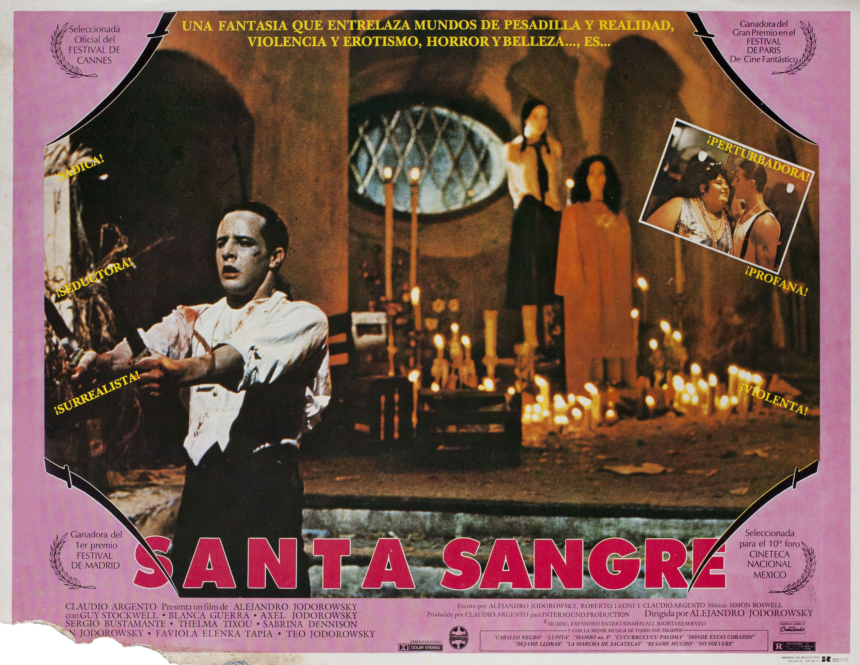 Святая кровь (Santa Sangre, 1989), режиссёр Алехандро Ходоровски, мексиканский постер к фильму (ужасы, 1989 год)
