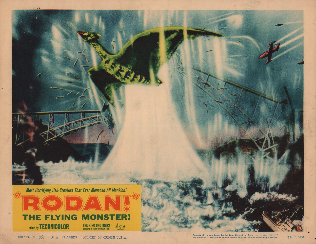 Радон (Rodan, 1956), режиссёр Исиро Хонда, американский постер к фильму (ужасы, 1957 год) (1)