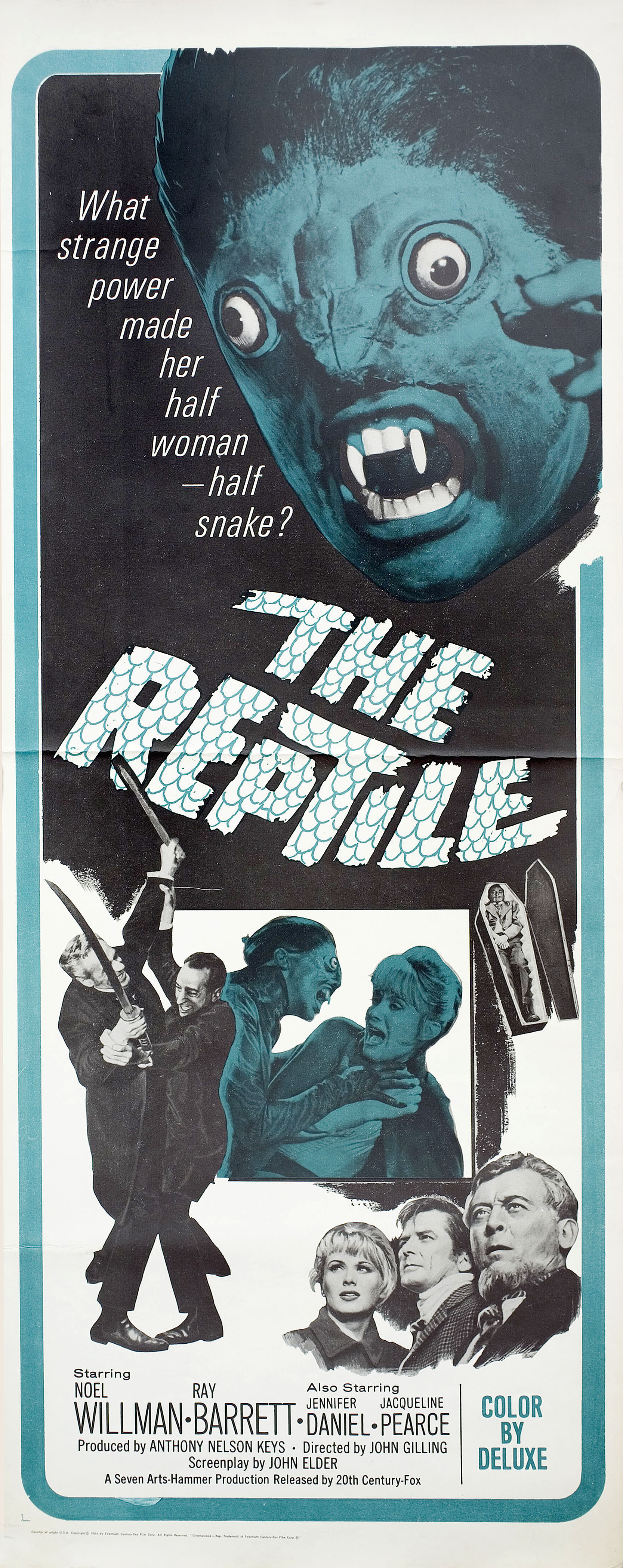 Рептилия (The Reptile, 1966), режиссёр Джон Джиллинг, американский постер к фильму (ужасы, 1966 год)