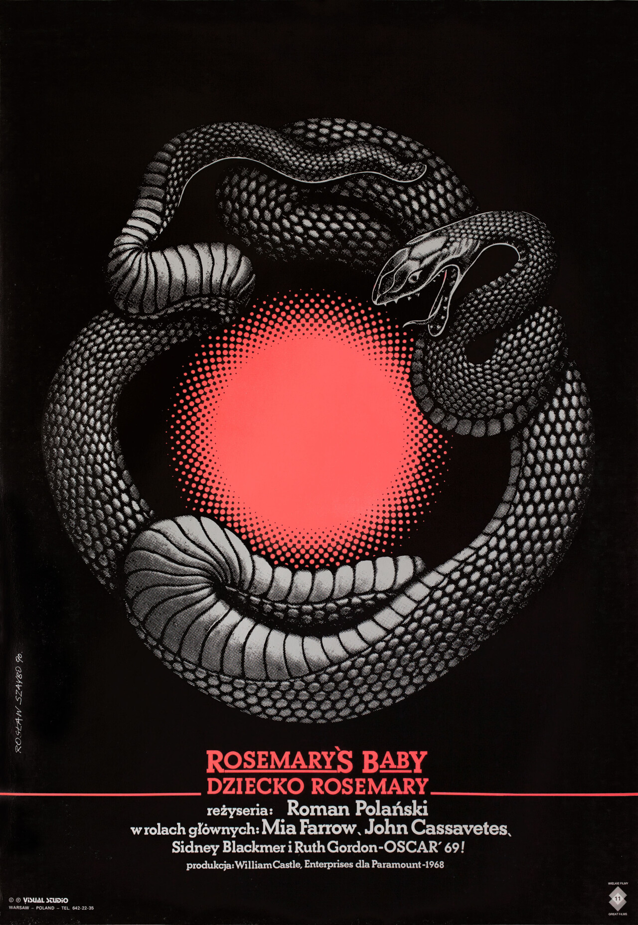 Ребенок Розмари (Rosemarys Baby, 1968), режиссёр Роман Полански, польский постер к фильму, автор Рослав Шайбо (ужасы, 1990 год)