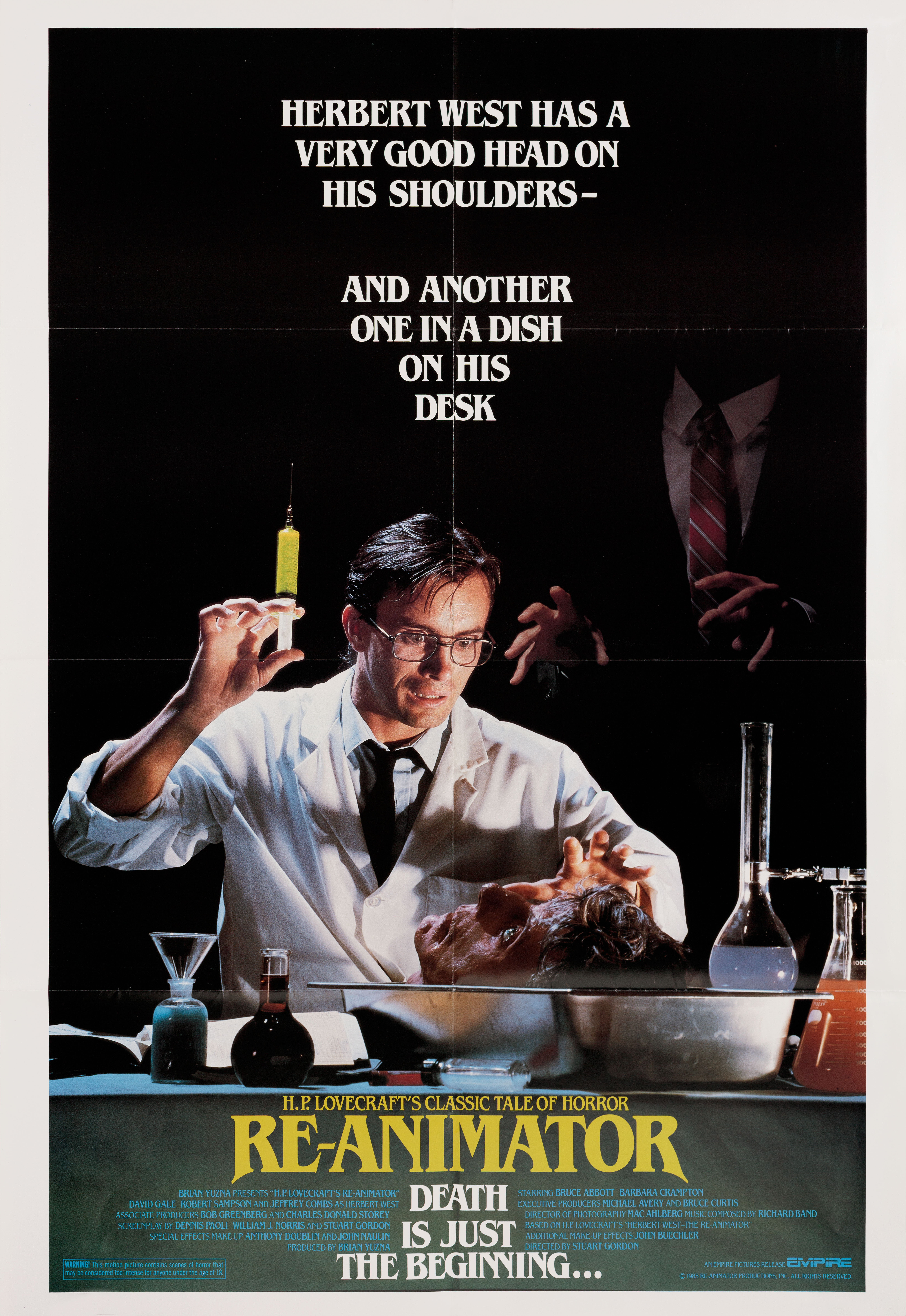 Реаниматор (Re-Animator, 1985), режиссёр Стюарт Гордон, американский постер к фильму (зомби, 1985 год)_1