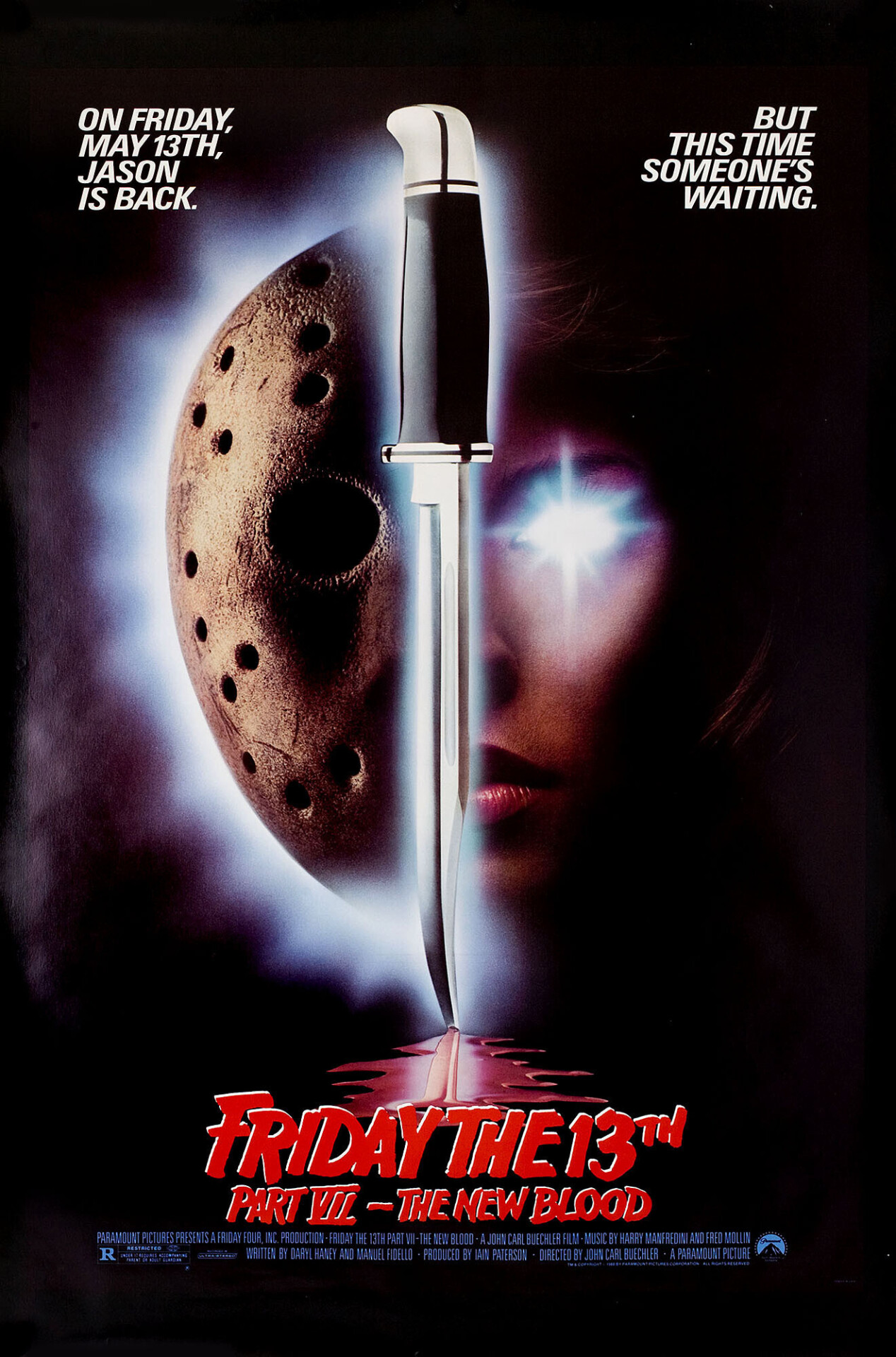 Пятница 13-е – Часть 7: Новая кровь (Friday the 13th Part VII The New Blood, 1988), режиссёр Джон Карл Бюхлер, американский постер к фильму (ужасы, 1988 год)