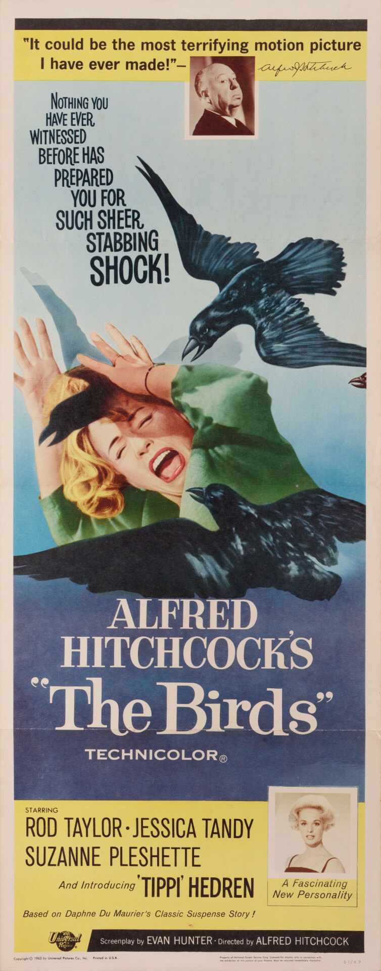 Птицы (The Birds, 1963), режиссёр Альфред Хичкок, американский постер к фильму (ужасы, 1963 год) (4)