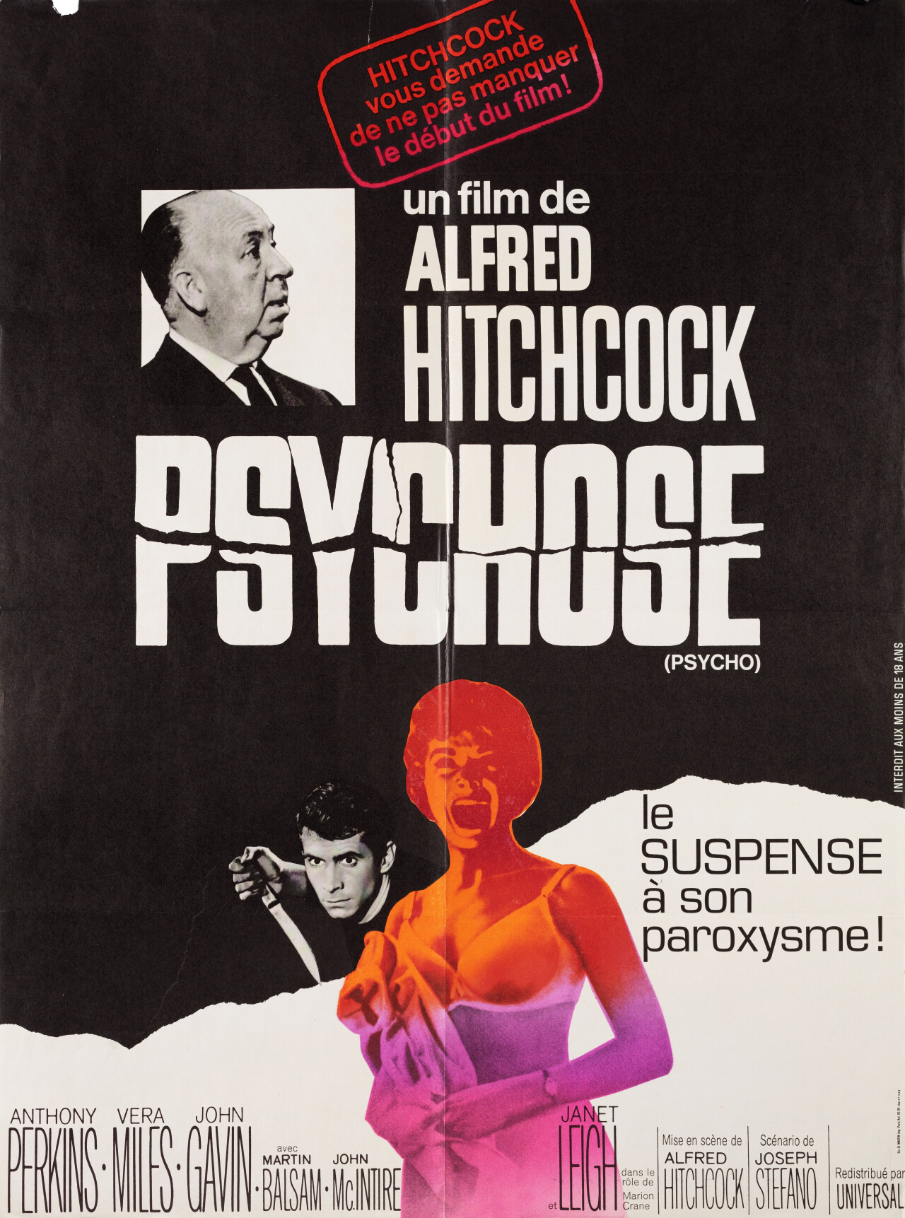Психо (Psycho, 1960), режиссёр Альфред Хичкок, французский постер к фильму (ужасы, 1969 год)