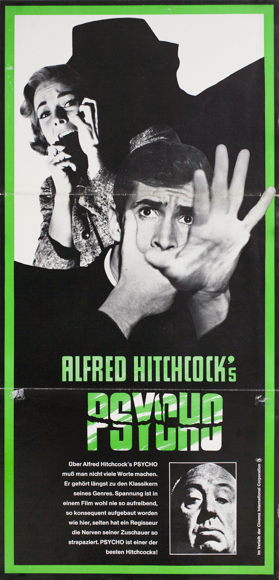 Психо (Psycho, 1960), режиссёр Альфред Хичкок, немецкий (ФРГ) постер к фильму (ужасы, 1972 год)