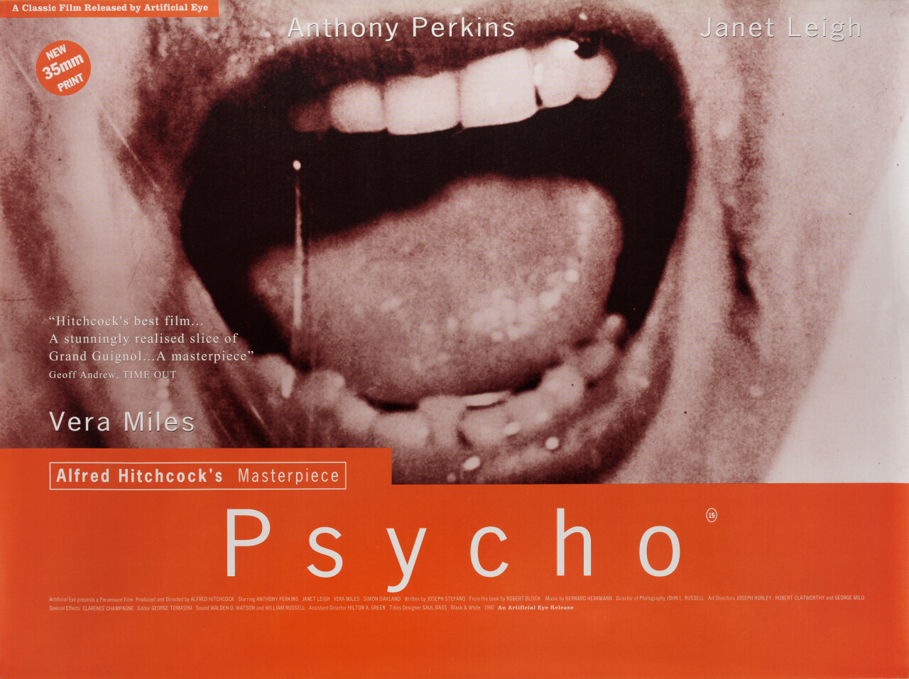 Психо (Psycho, 1960), режиссёр Альфред Хичкок, британский постер к фильму (ужасы, 1998 год)