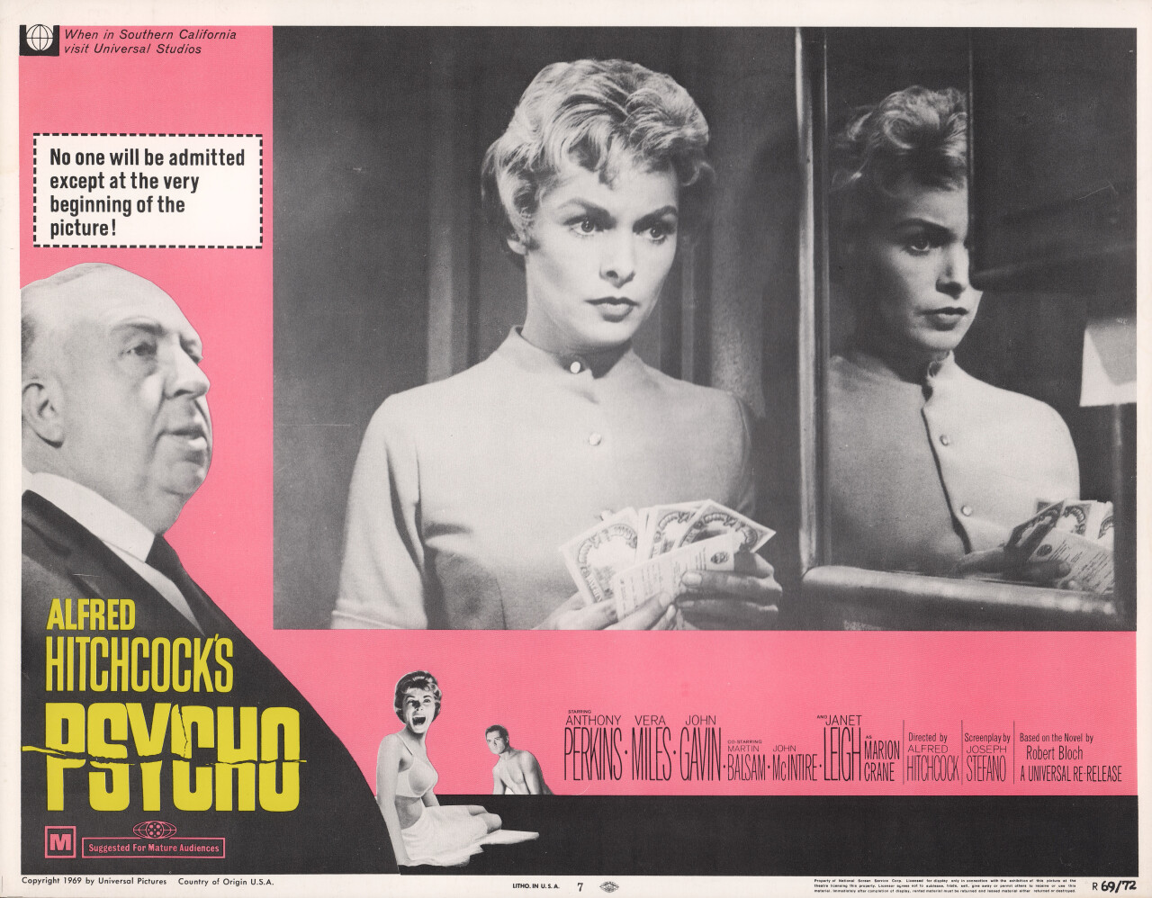Психо (Psycho, 1960), режиссёр Альфред Хичкок, американский постер к фильму (ужасы, 1969 год) (1)