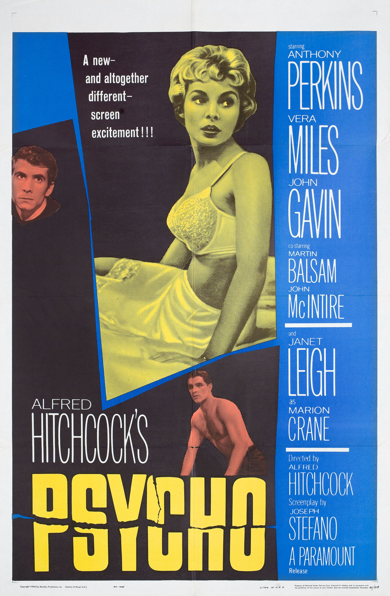 Психо (Psycho, 1960), режиссёр Альфред Хичкок, американский постер к фильму (ужасы, 1960 год) (4)
