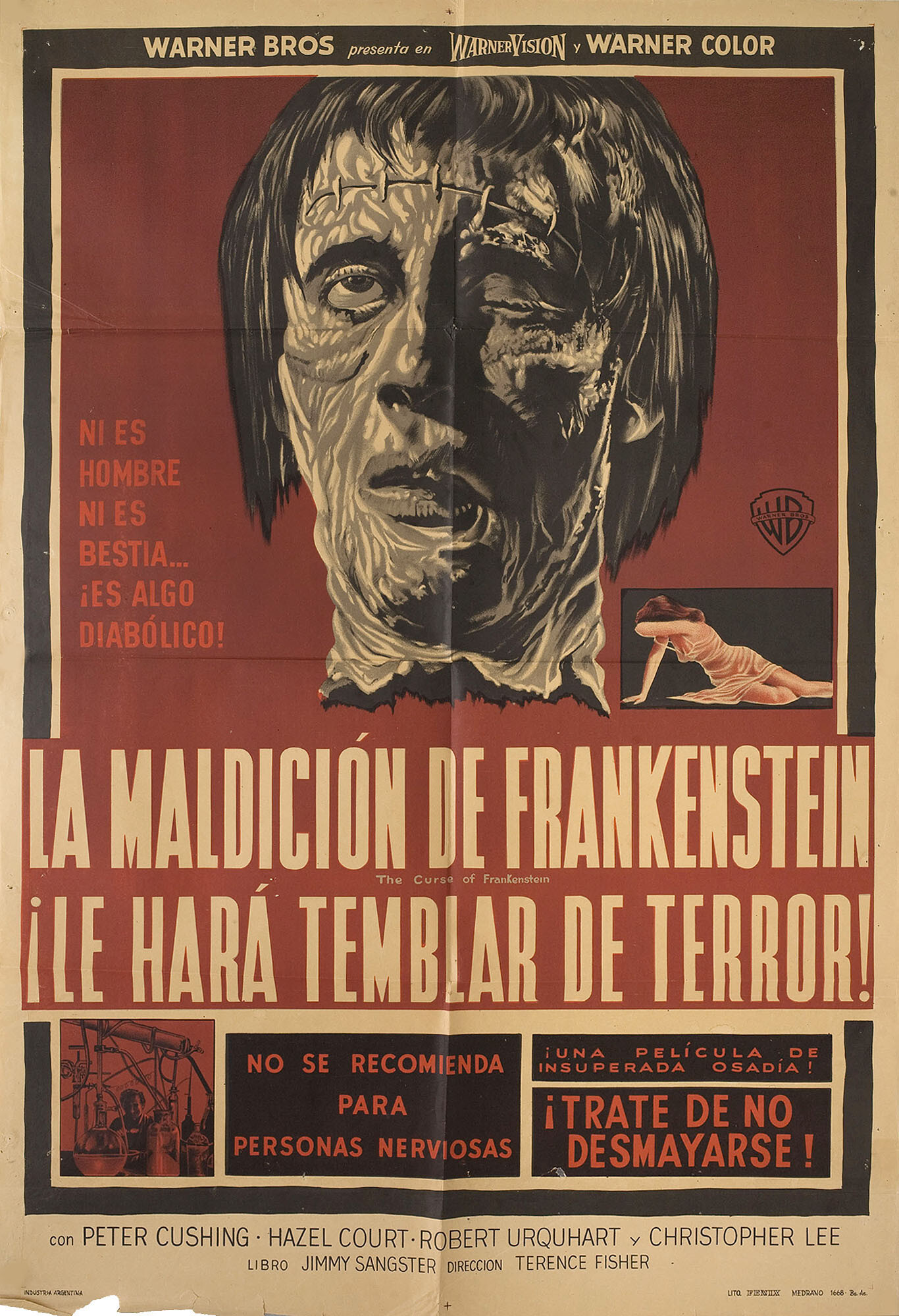 Проклятие Франкенштейна (The Curse of Frankenstein, 1957), режиссёр Теренс Фишер, аргентинский постер к фильму, автор Марио Пиовано (ужасы, 1957 год)