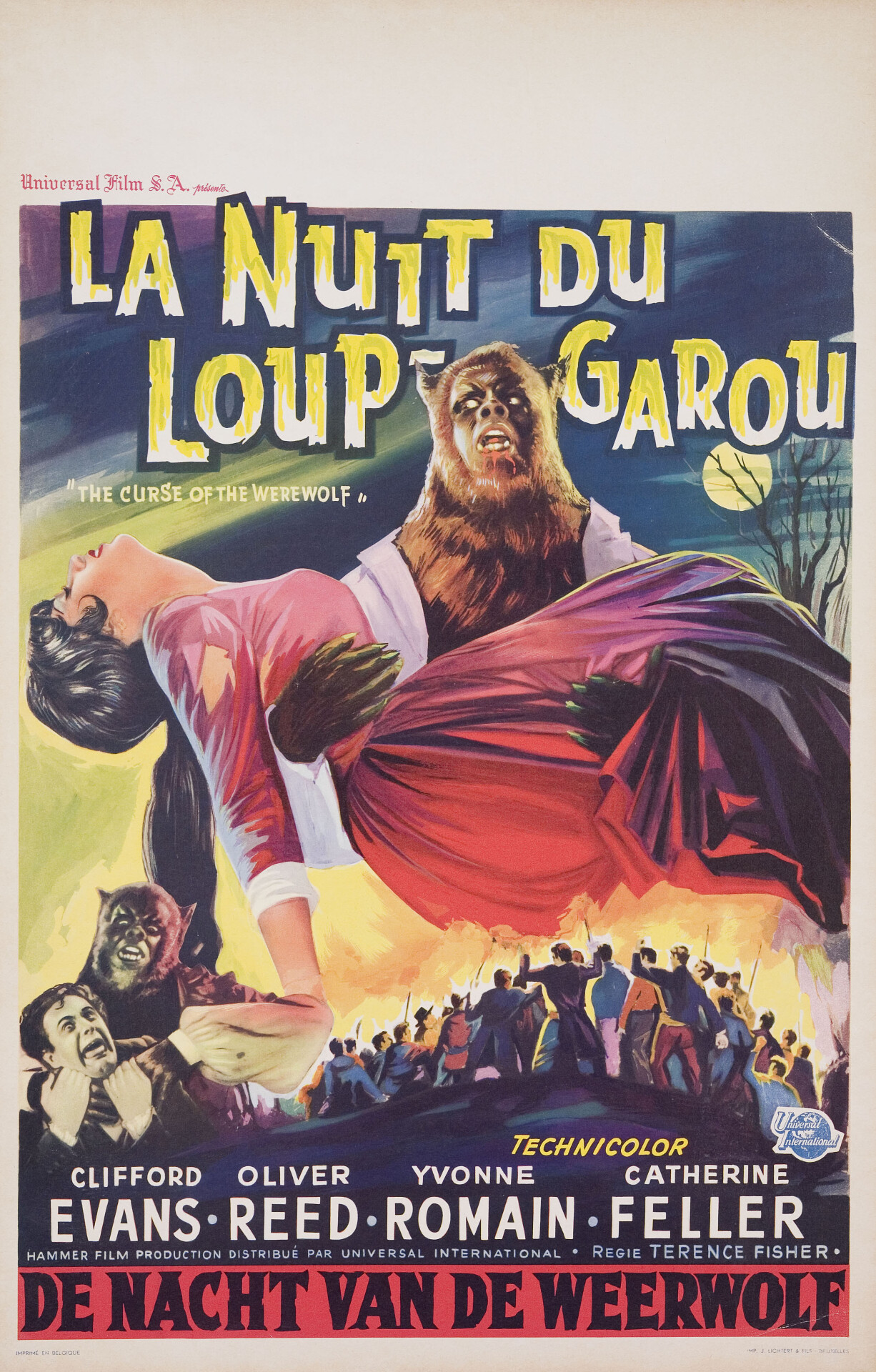 Проклятие оборотня (The Curse of the Werewolf, 1961), режиссёр Теренс Фишер, бельгийский постер к фильму (Hummer horror, 1961 год)