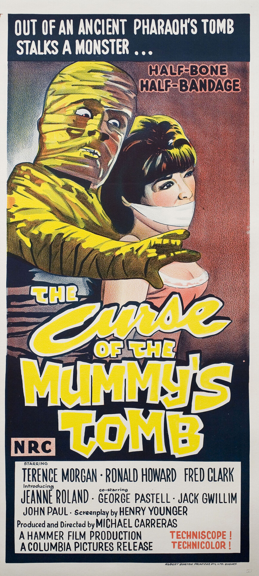 Проклятие гробницы мумии (The Curse of the Mummys Tomb, 1964), режиссёр Майкл Каррерас, австралийский постер к фильму (Hummer horror, 1964 год)