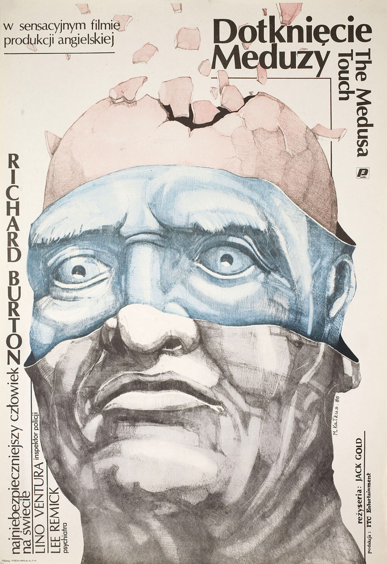 Прикосновение Медузы (The Medusa Touch, 1978), режиссёр Джек Голд, польский постер к фильму, автор Мачей Калкус (ужасы, 1986 год)