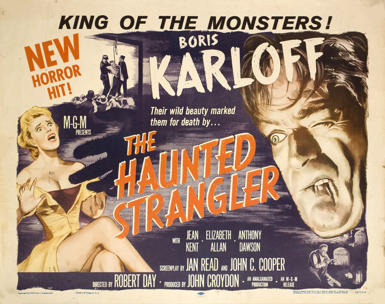 Хватка душителя (The Haunted Strangler, 1958), режиссёр Роберт Дэй, американский постер к фильму (ужасы, 1958 год)