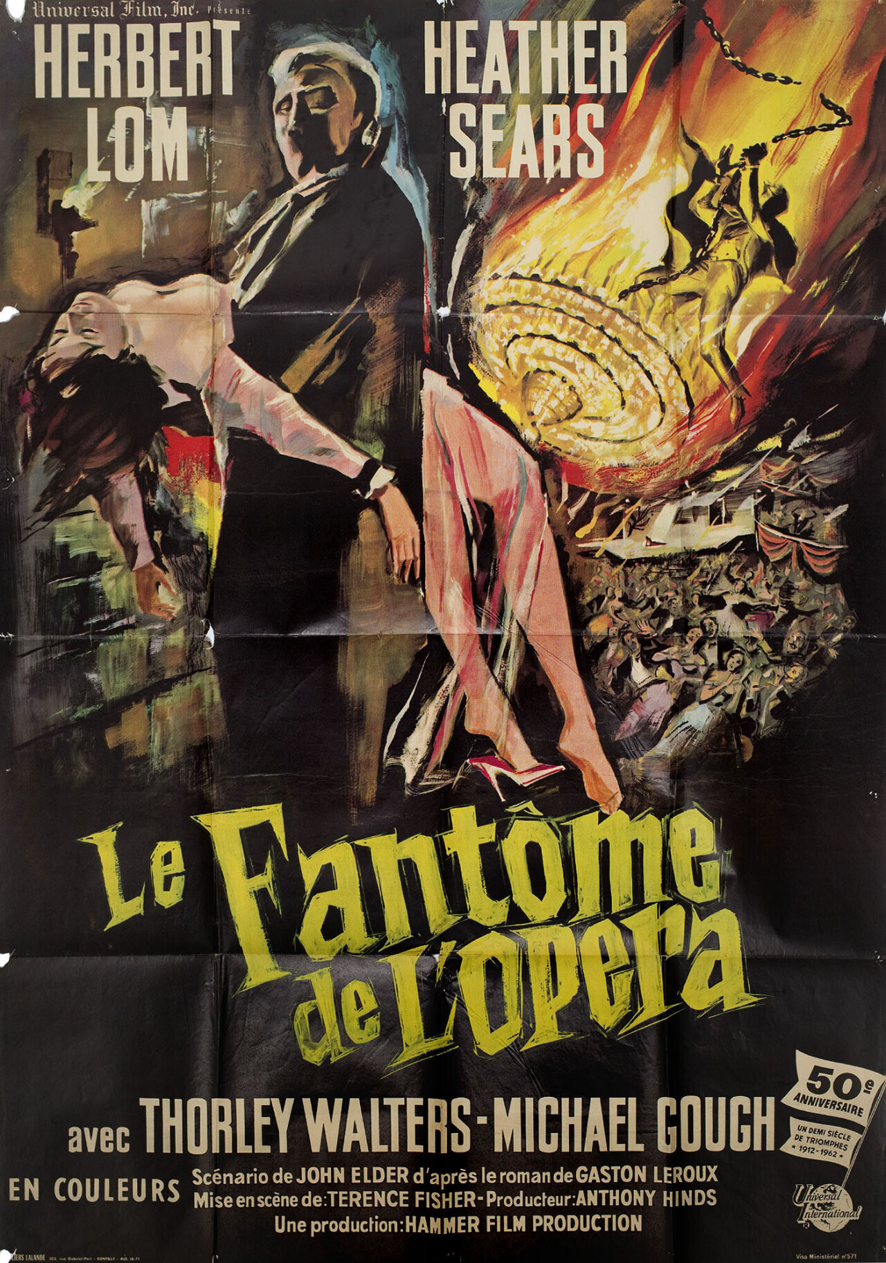Призрак оперы (The Phantom of the Opera, 1962), режиссёр Теренс Фишер, французский постер к фильму, автор Рейнольд Браун (Hummer horror, 1962 год)