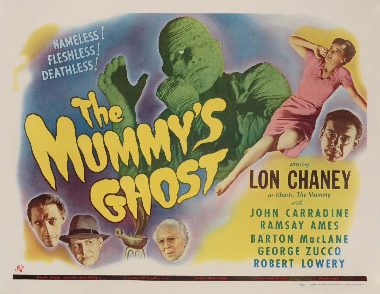 Призрак мумии (The Mummys Ghost, 1944), режиссёр Реджинальд Ле Борг, американский постер к фильму (монстры, 1944 год)
