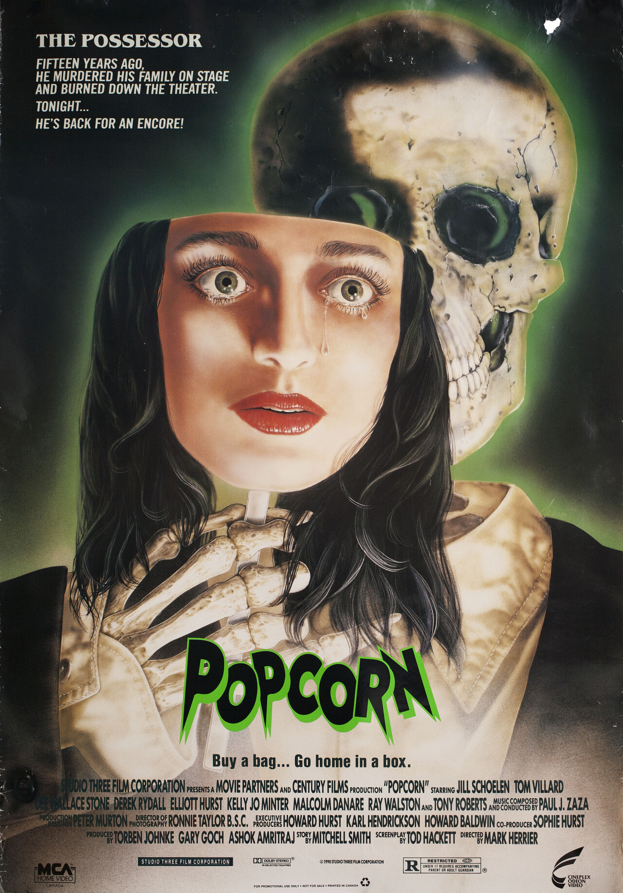 Попкорн (Popcorn, 1991), режиссёр Марк Херриер, американский постер к фильму, автор Джоан Дэйли (ужасы, 1991 год)
