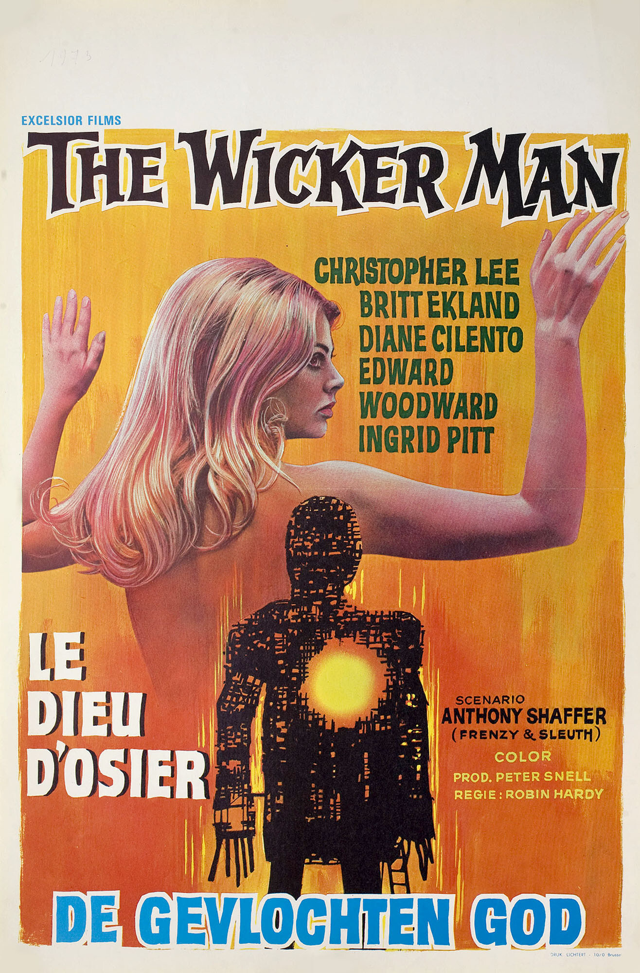 Плетеный человек (The Wicker Man, 1973), режиссёр Робин Харди, бельгийский постер к фильму (ужасы, 1973 год)