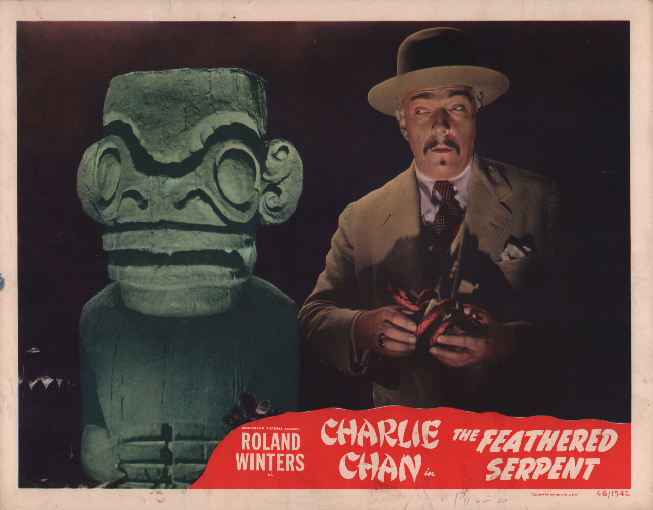 Пернатый змей (The Feathered Serpent, 1948), режиссёр Уильям Бодин, американский постер к фильму (ужасы, 1948 год)