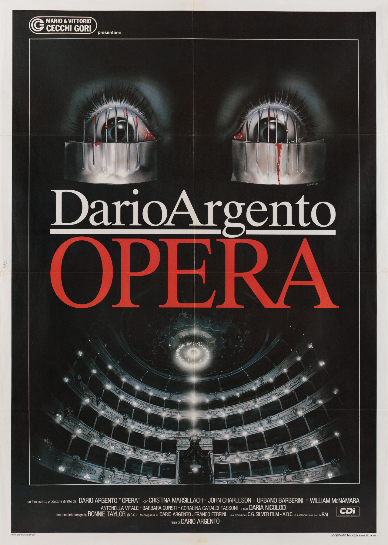 Ужас в опере (Opera, 1987), режиссёр Дарио Ардженто, итальянский постер к фильму, автор Ренато Касаро (ужасы, 1987 год)