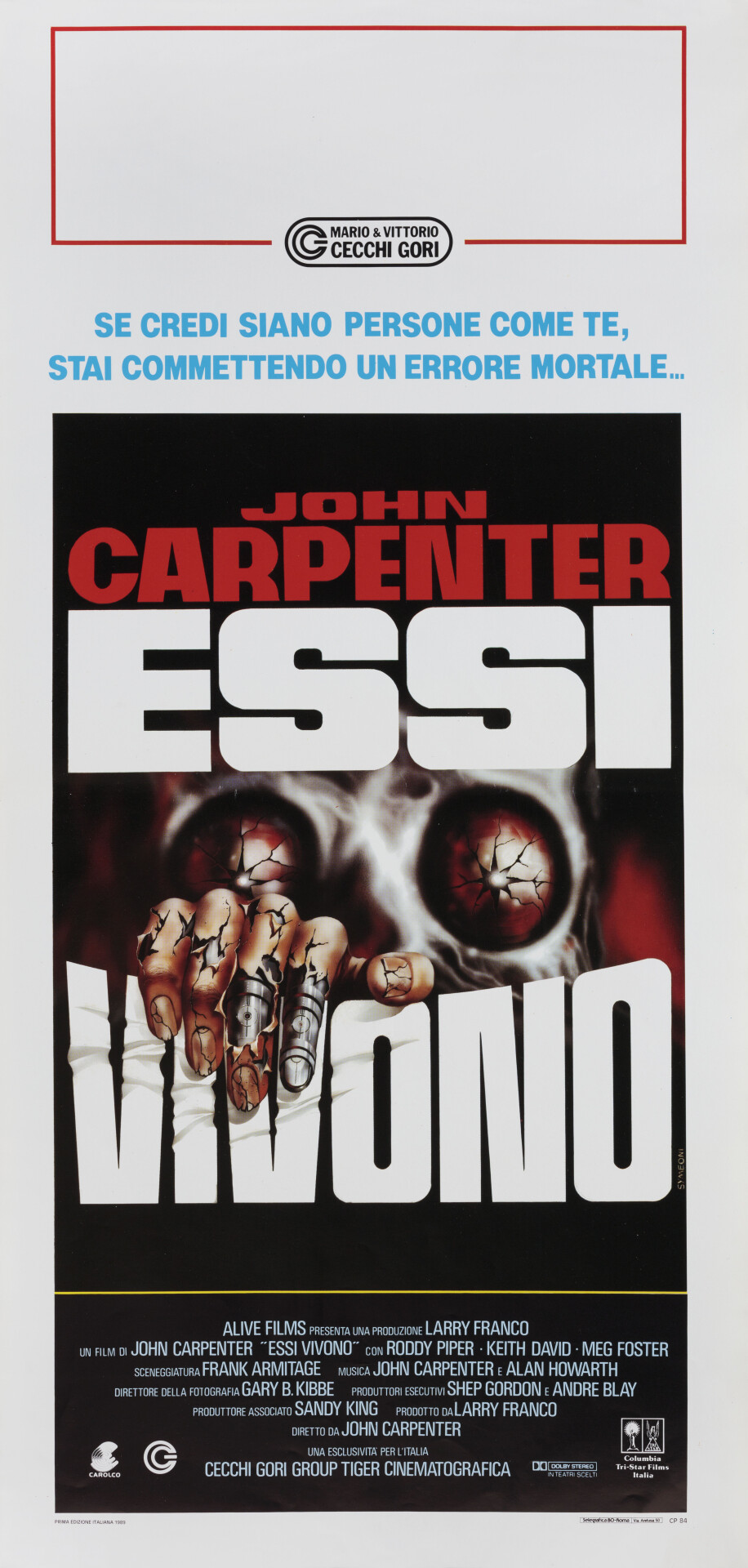 Чужие среди нас (They Live, 1988), режиссёр Джон Карпентер, итальянский постер к фильму, автор Сандро Симеони (ужасы, 1989 год)
