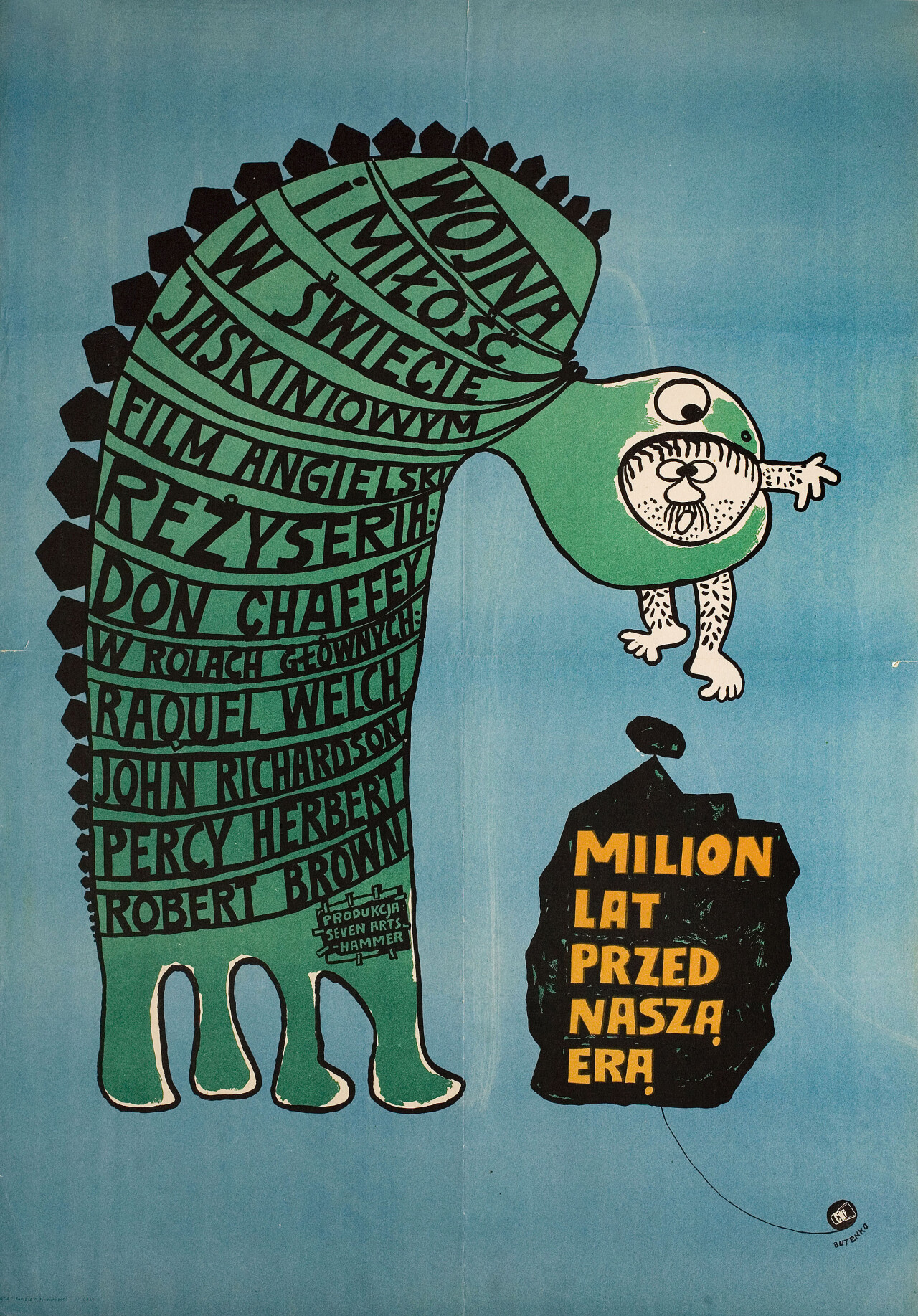 Миллион лет до нашей эры (One Million Years B.C., 1966), режиссёр Дон Чэффи, польский постер к фильму, автор Богдан Бутенко (Hummer horror, 1966 год)
