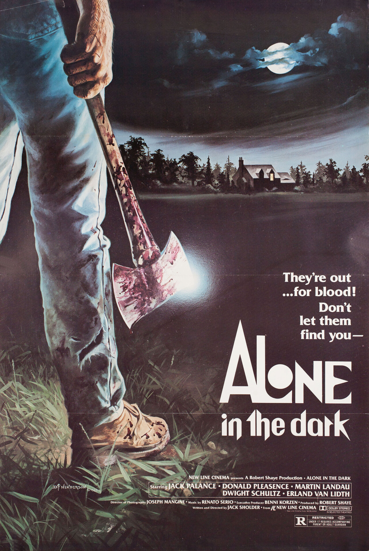Одни во тьме (Alone in the Dark, 1982), режиссёр Джек Шолдер, американский постер к фильму, автор Дэйв Ф. Хендерсон (ужасы, 1982 год)