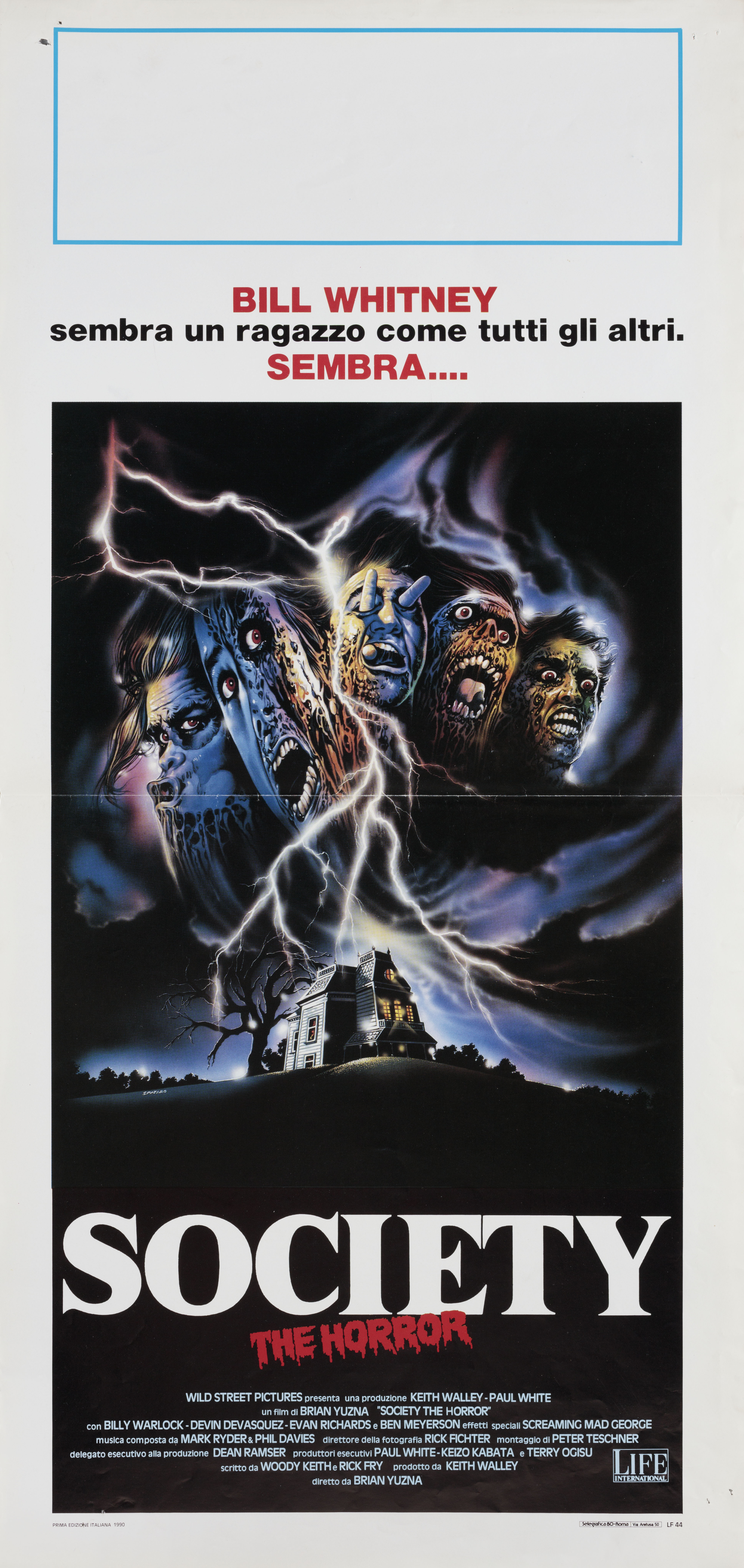 Общество (Society, 1989), режиссёр Брайан Юзна, итальянский постер к фильму, автор Спатаро (ужасы, 1989 год)